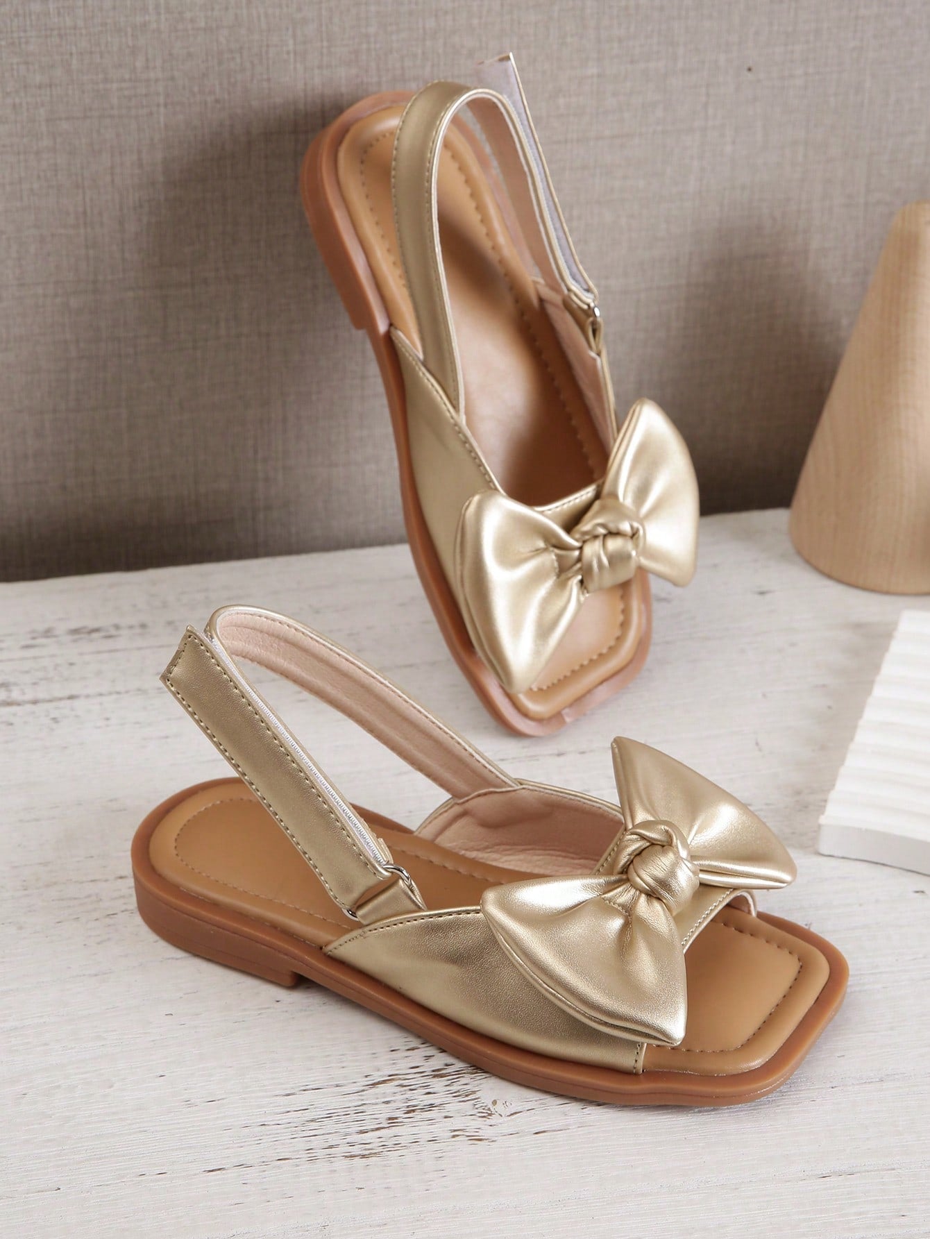 Children'S Fashionable Gold-Colored Shoes For Girls, Summer Girls' Flat Sandals