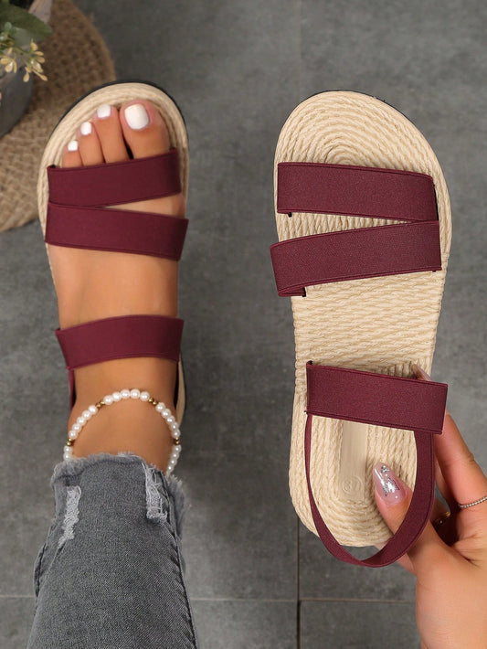 Women's Cross-Border Spring And Summer Vacation Style Elastic Band Design Outdoor Comfortable Flat Sandals