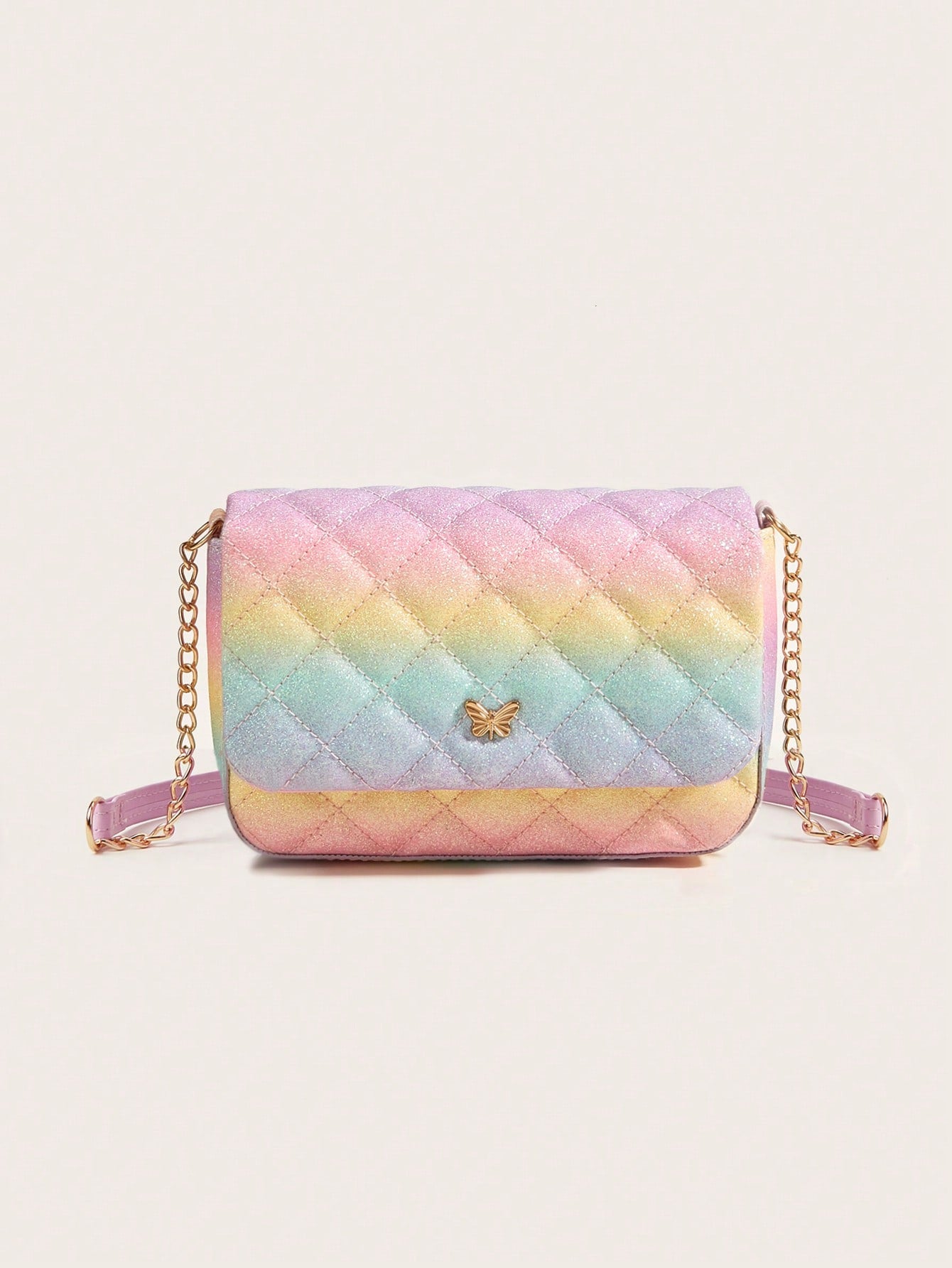 1pc Girls' Holographic Gritty Plaid Crossbody Bag With Chain Strap, Fashionable And Sweet For Everyday Use