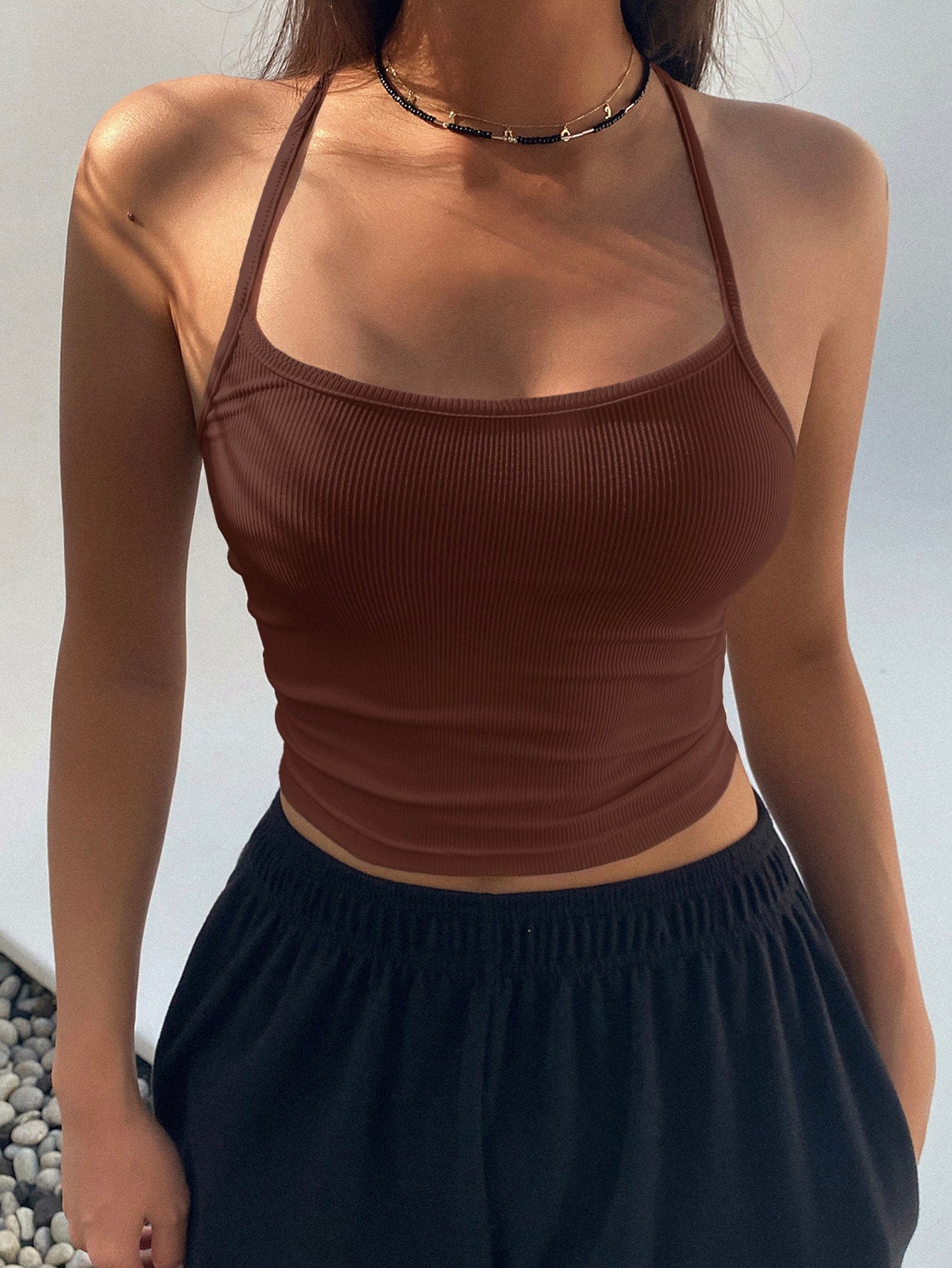 Women Fashion Solid Color Slim Fit Camisole Tank Top