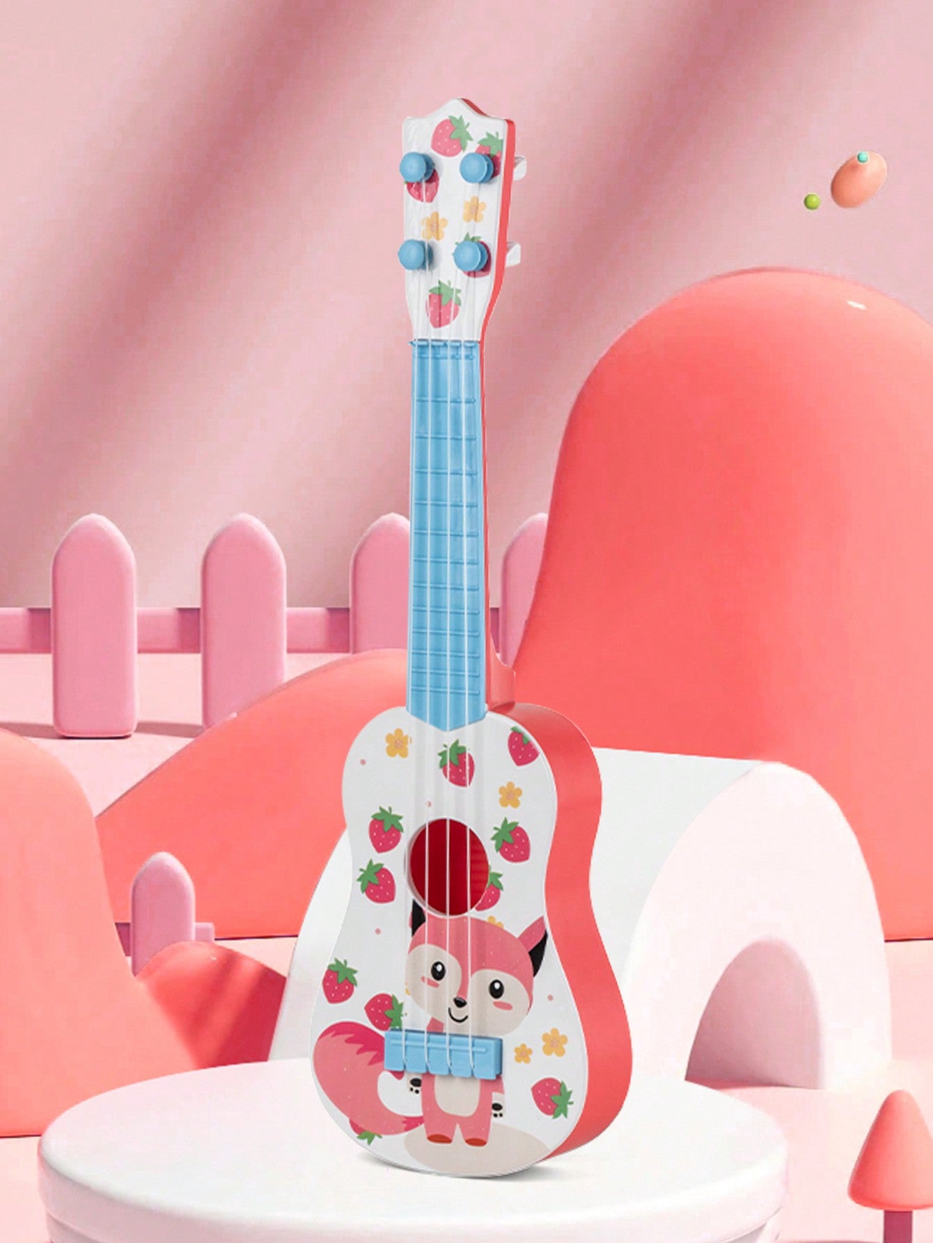 Fox-Shaped Toy Ukulele For Kids, Four Strings, Sound Hole Design, Simulated Tuning Pegs, Smooth Frets, Music Enlightenment, Interest Cultivation And Sense Of Music Enhancement. Random Accessories, Patterns, Colors, Sizes, And Packaging.