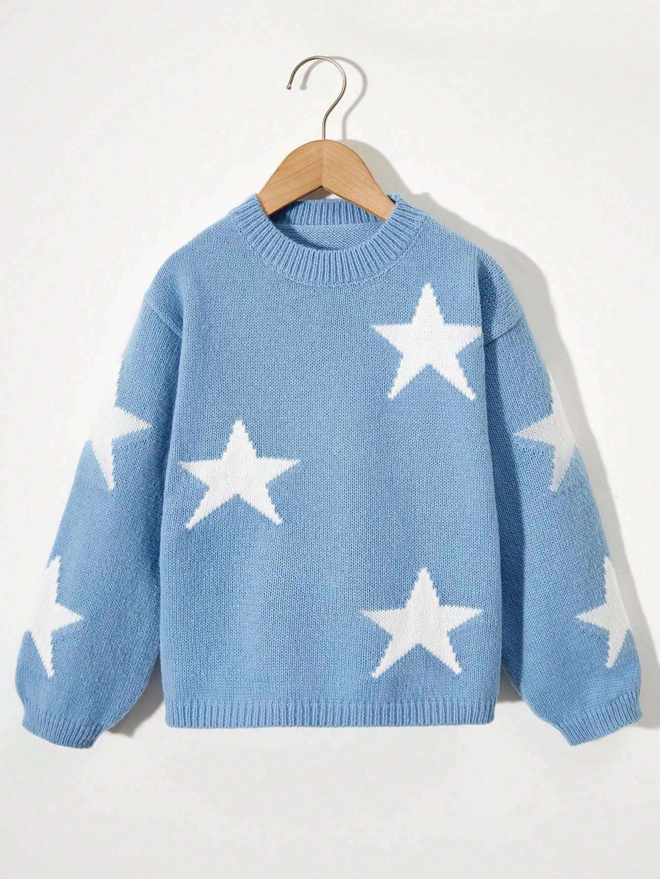 Young Girl Star Patch Round Neck Sweater Pullover