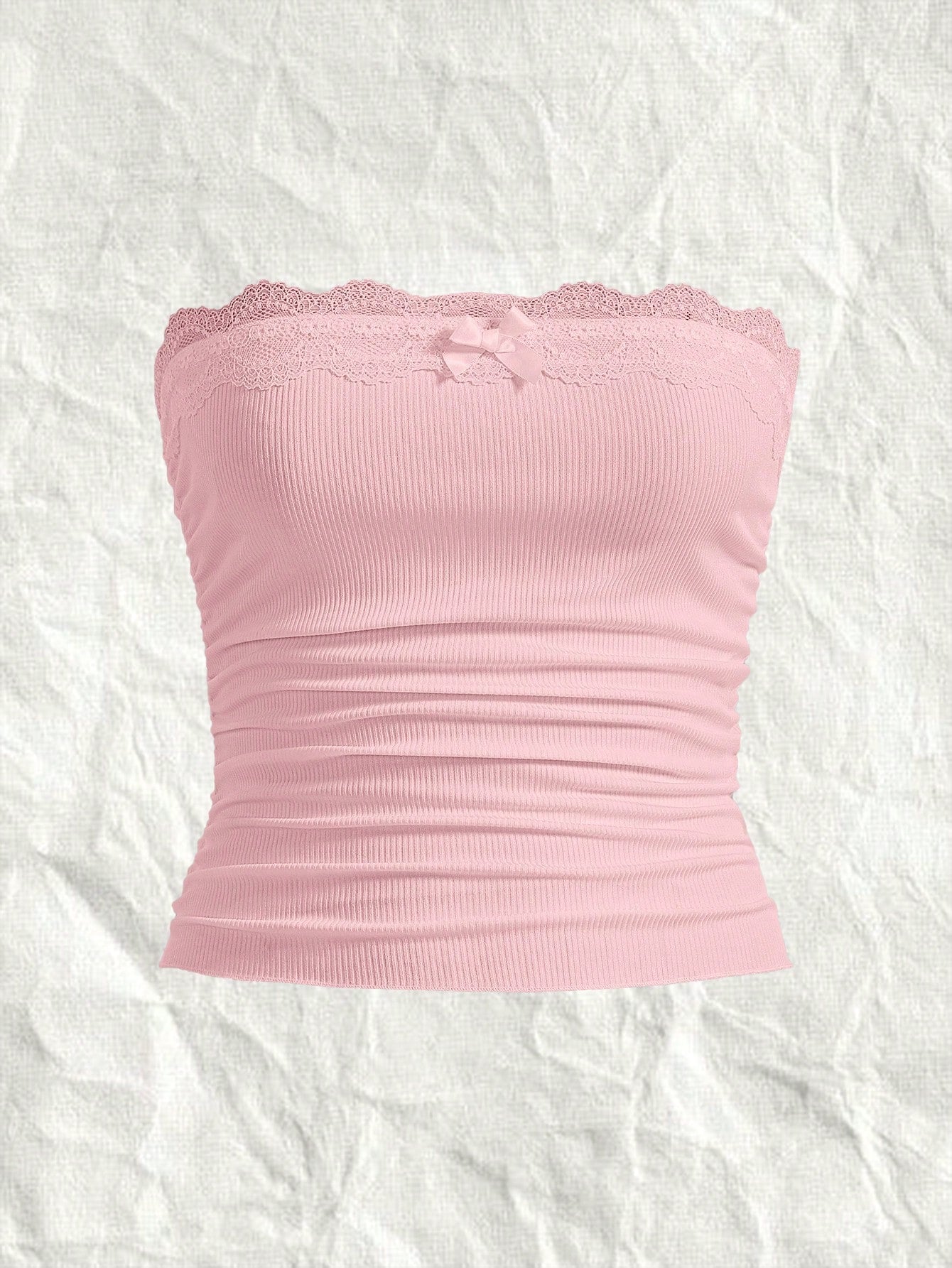 Plus Cherry Print Lace Trim Ruched Top