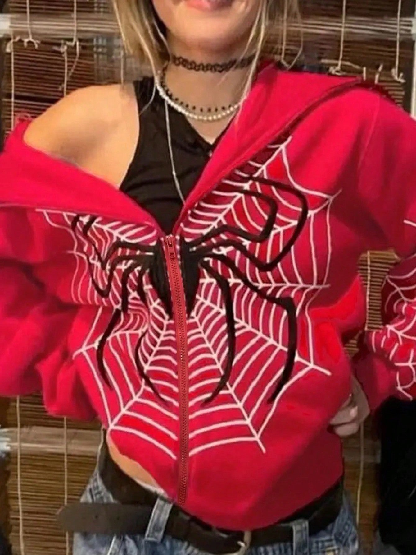 Women's Spider Web Pattern Zip Up Hoodie