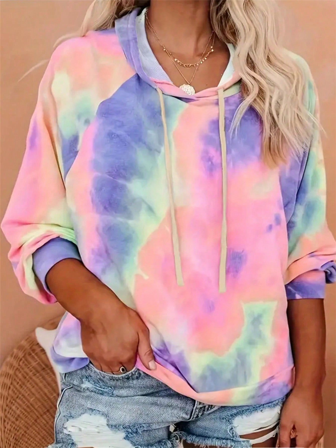 Plus Size Women's Tie-Dye Drawstring Hooded Sweatshirt