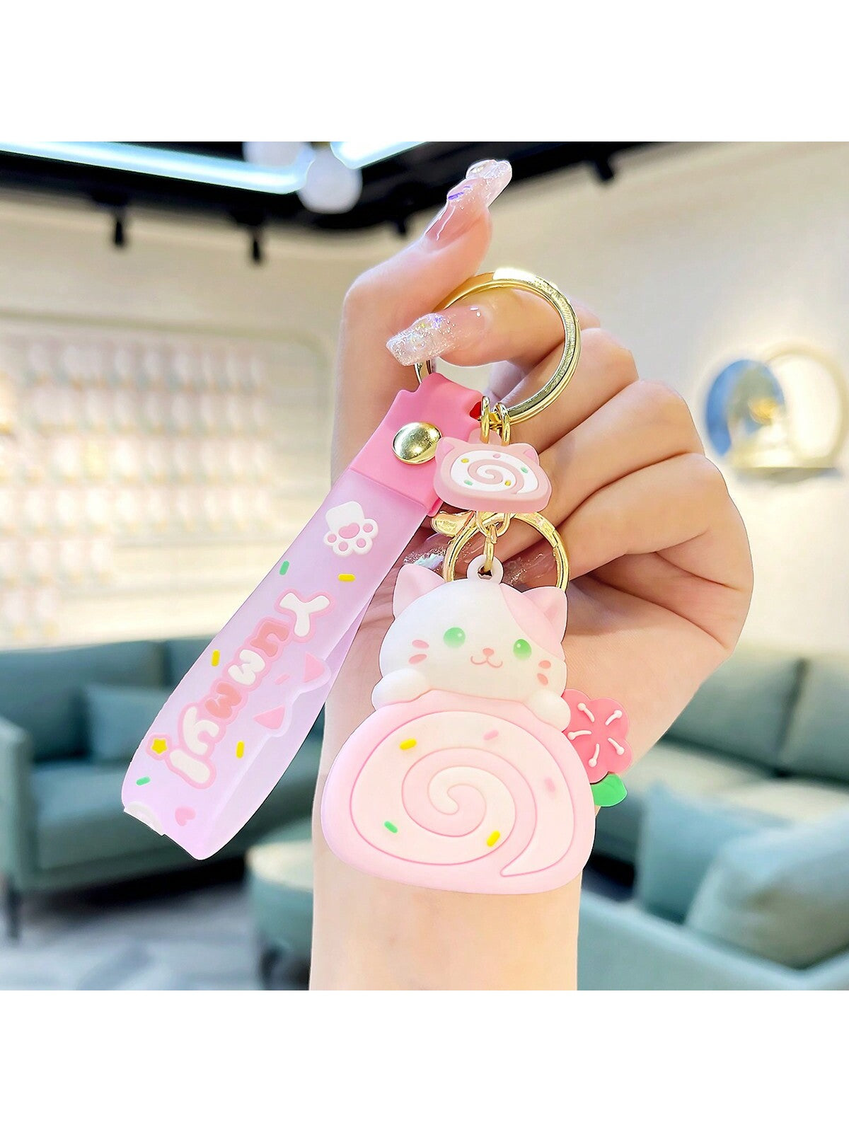 1pc Cute Cartoon Cat Swiss Roll Cake Keychain For Girls, Suitable For  Anniversary Gift, Daily Use