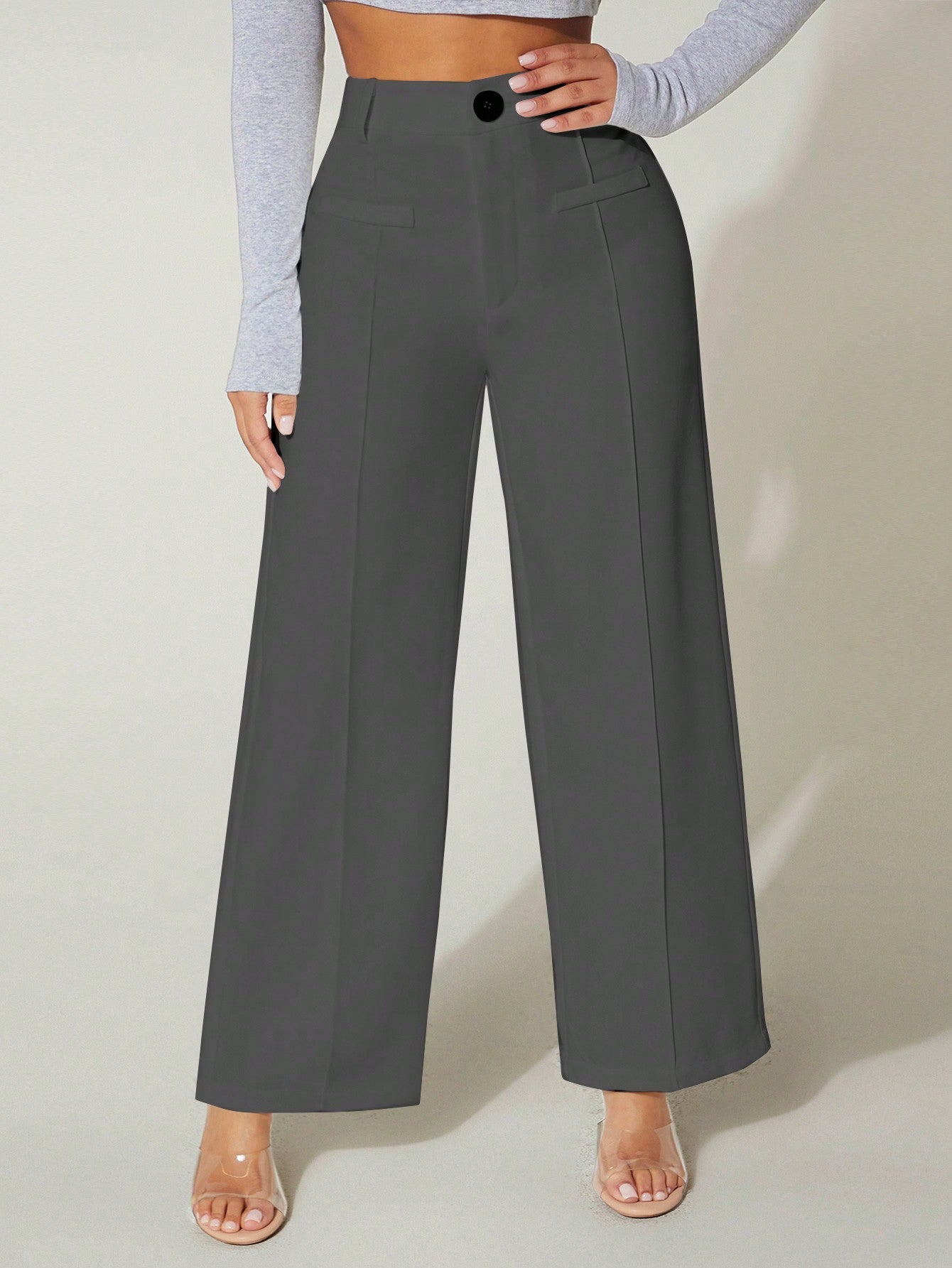 Seam Front Wide Leg Black Dress Pants