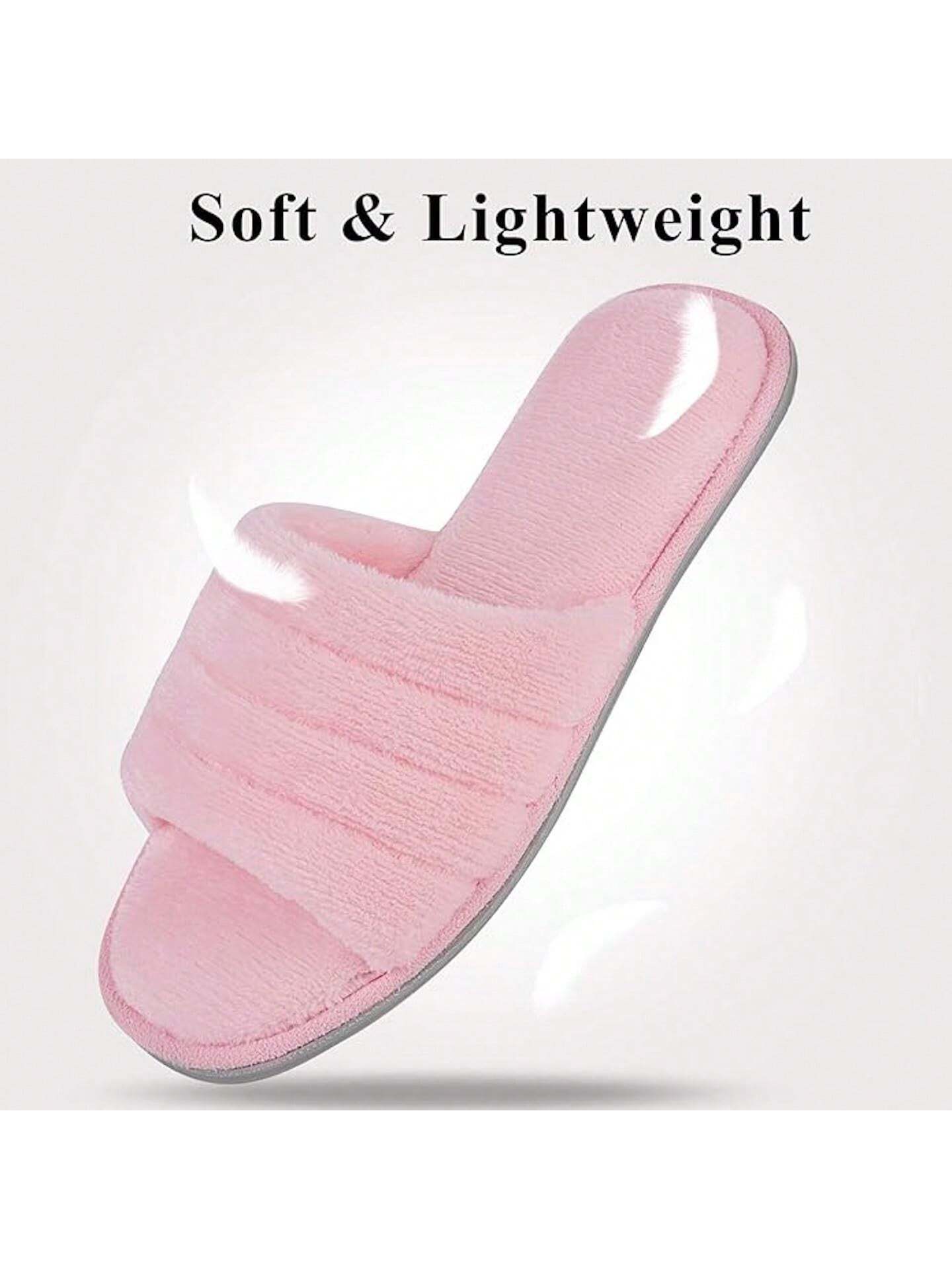 Women's Memory Foam Open Toe Slide Slippers With Cozy Terry Lining, Slip On House Shoes Spa Mules Sandals With Indoor Outdoor Rubber Sole