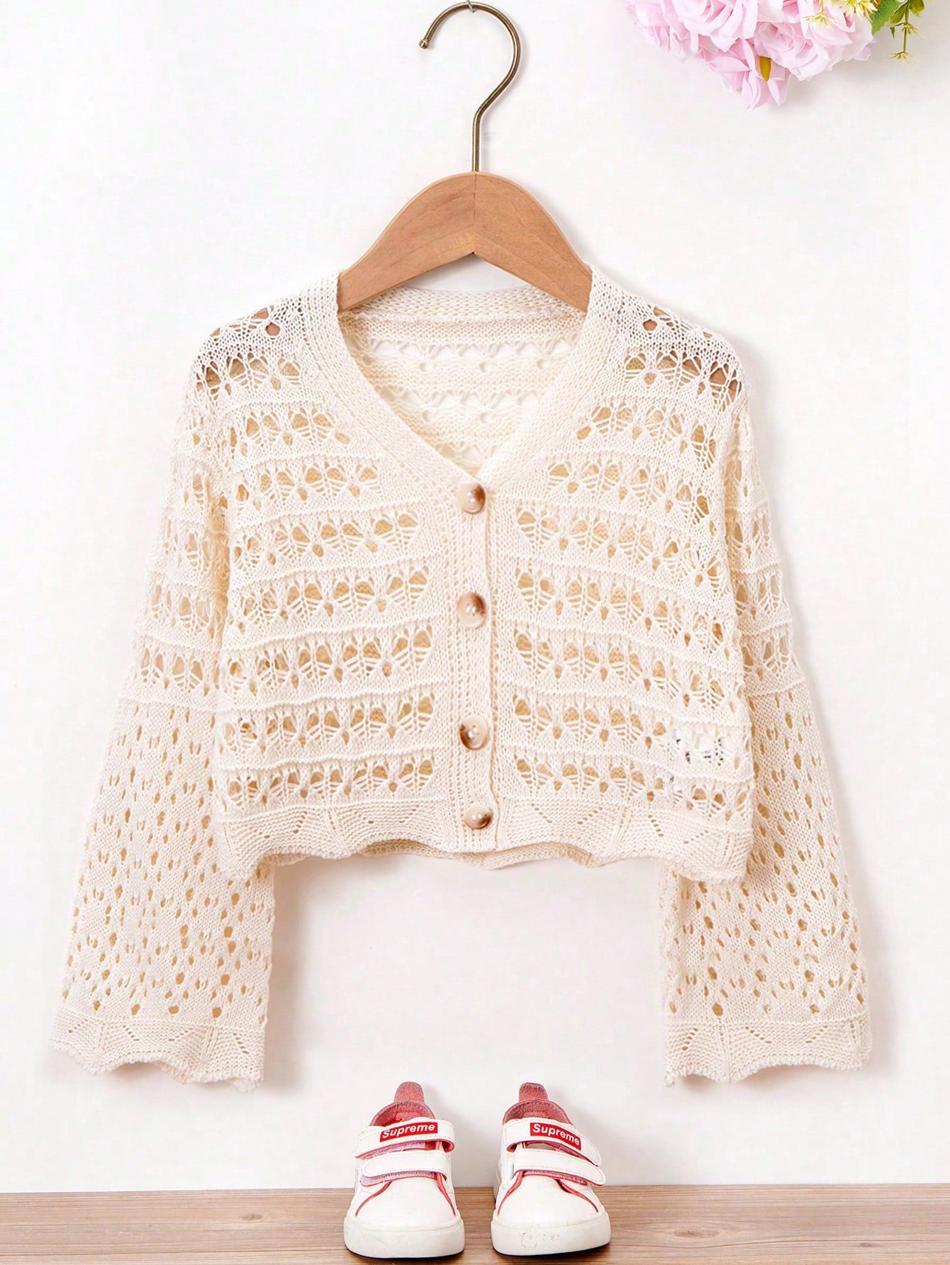 Teen Girl's Mesh Knit Cardigan With Buttons