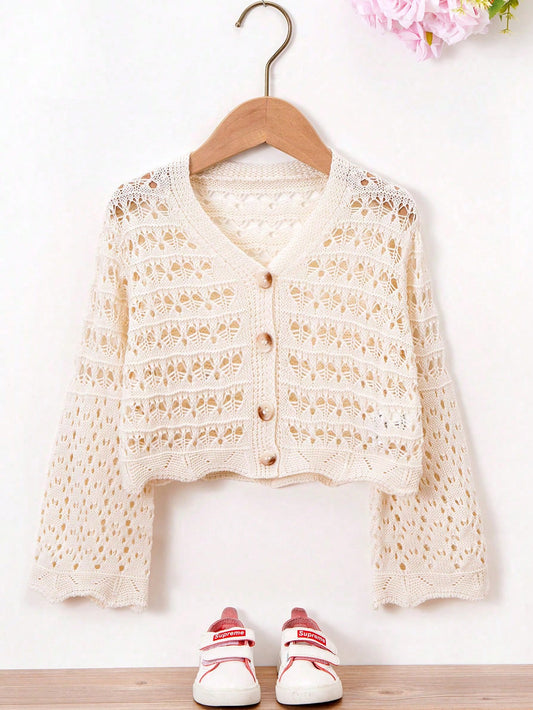 Teen Girl's Mesh Knit Cardigan With Buttons