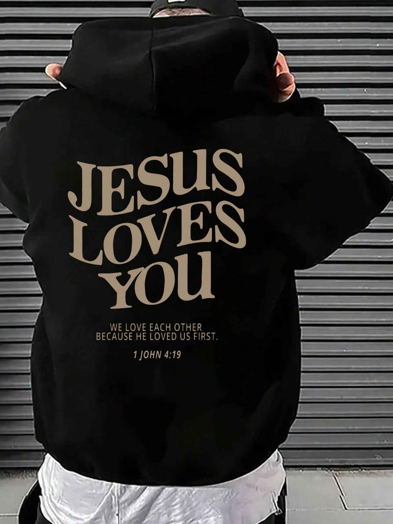 Men's Slogan Printed Drawstring Hooded Fleece Sweatshirt