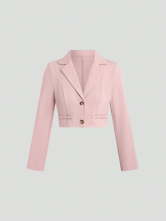 Women's Notched Collar Solid Color Suit Jacket