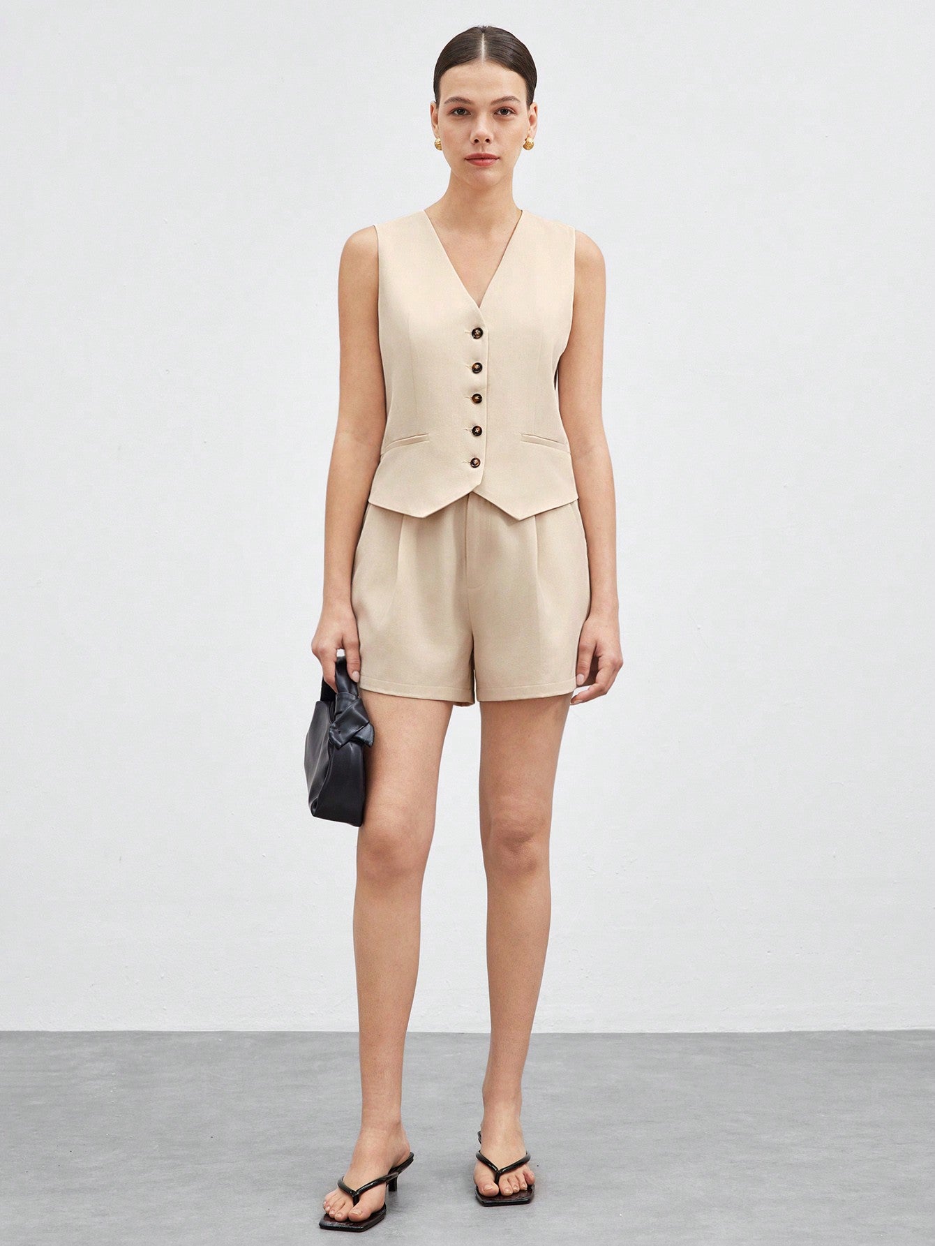 Button Front Vest Blazer & Shorts Workwear