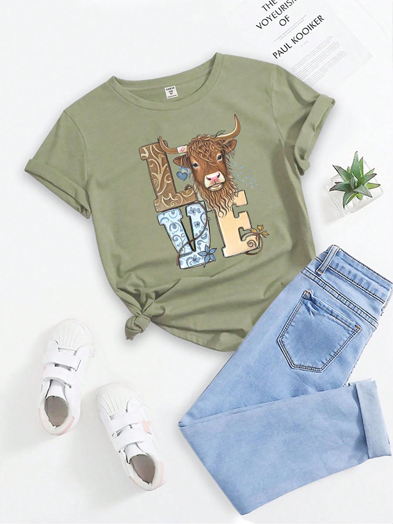 Tween Girls Animal And Letter Print T-shirt