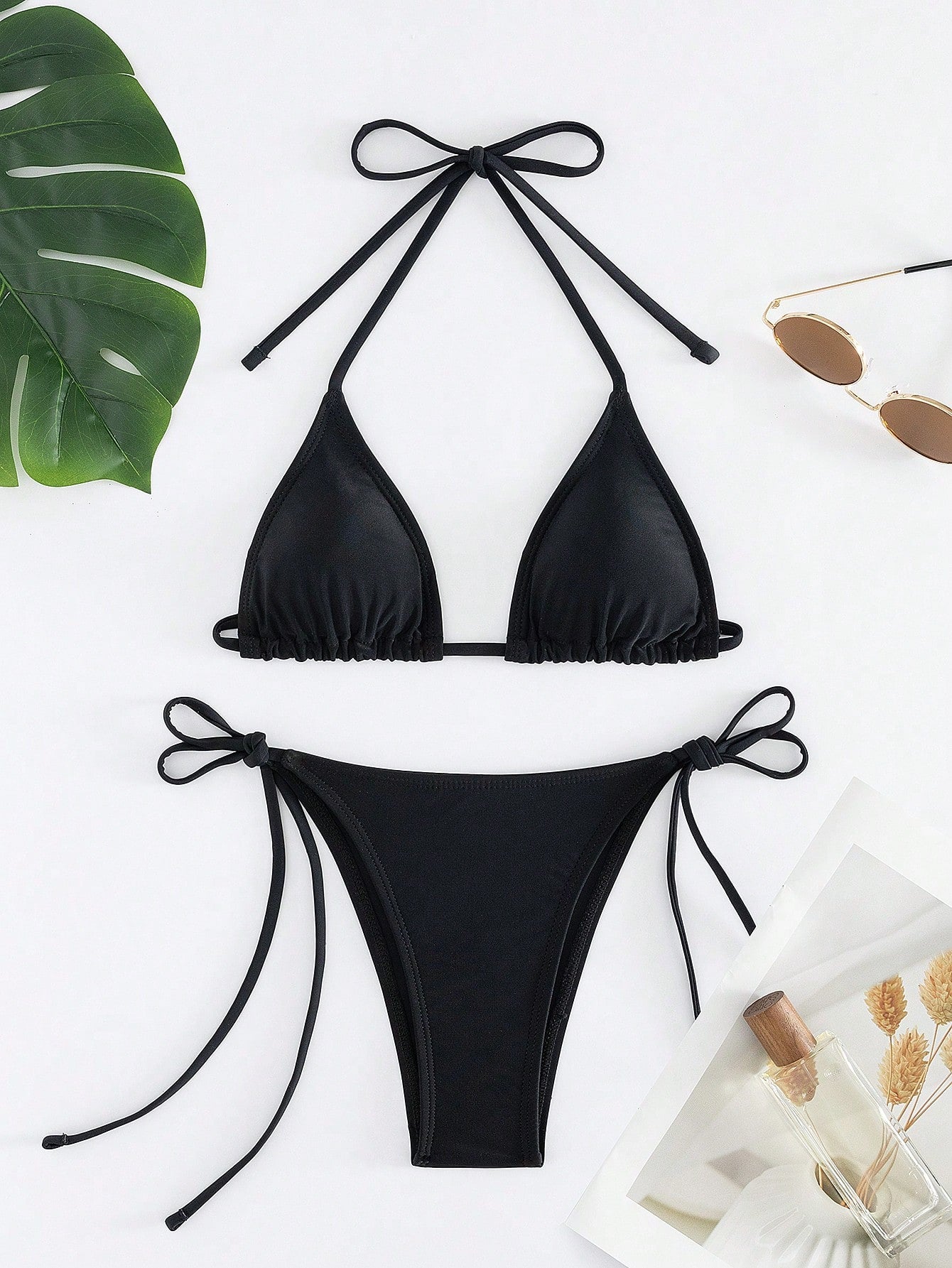 Women's Bikini Set Two-Piece Sexy Halterneck Lace-Up Three-Point Bikini Set Summer Beach