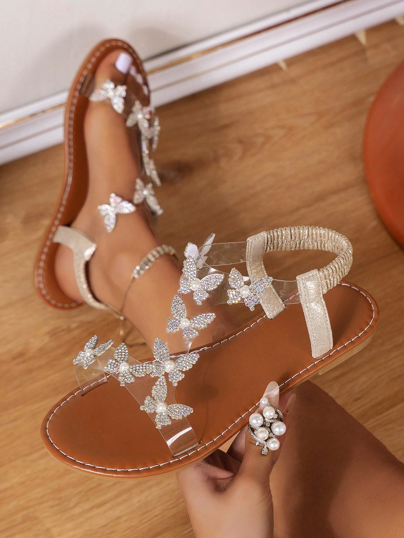 Summer Bowknot & Rhinestone Embellished Elegant Flat Or High Heeled Open Toe Sandals/Slippers For Women, Bohemian Party Or Evening