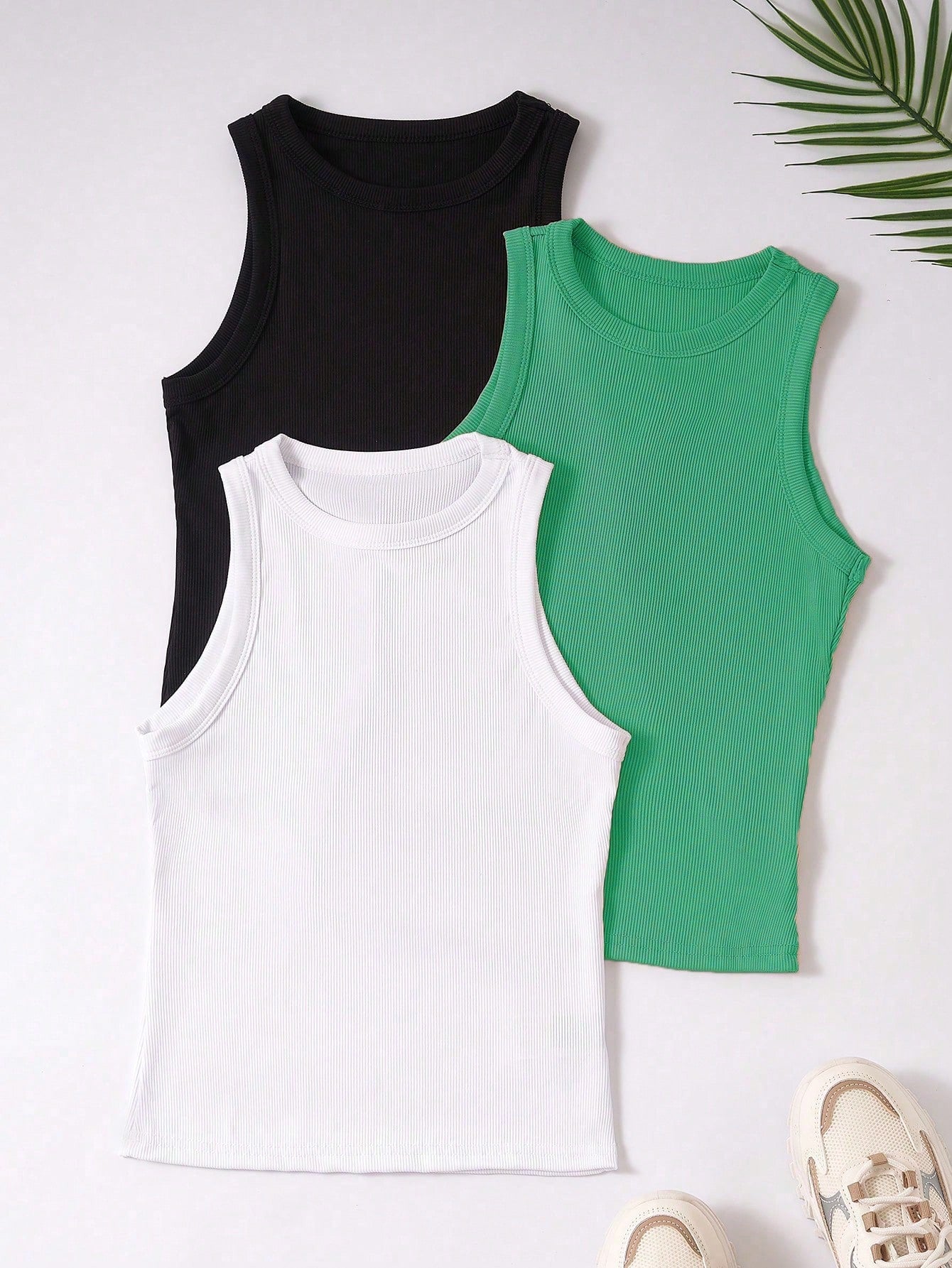 3pcs Ribbed Knit Tank Top