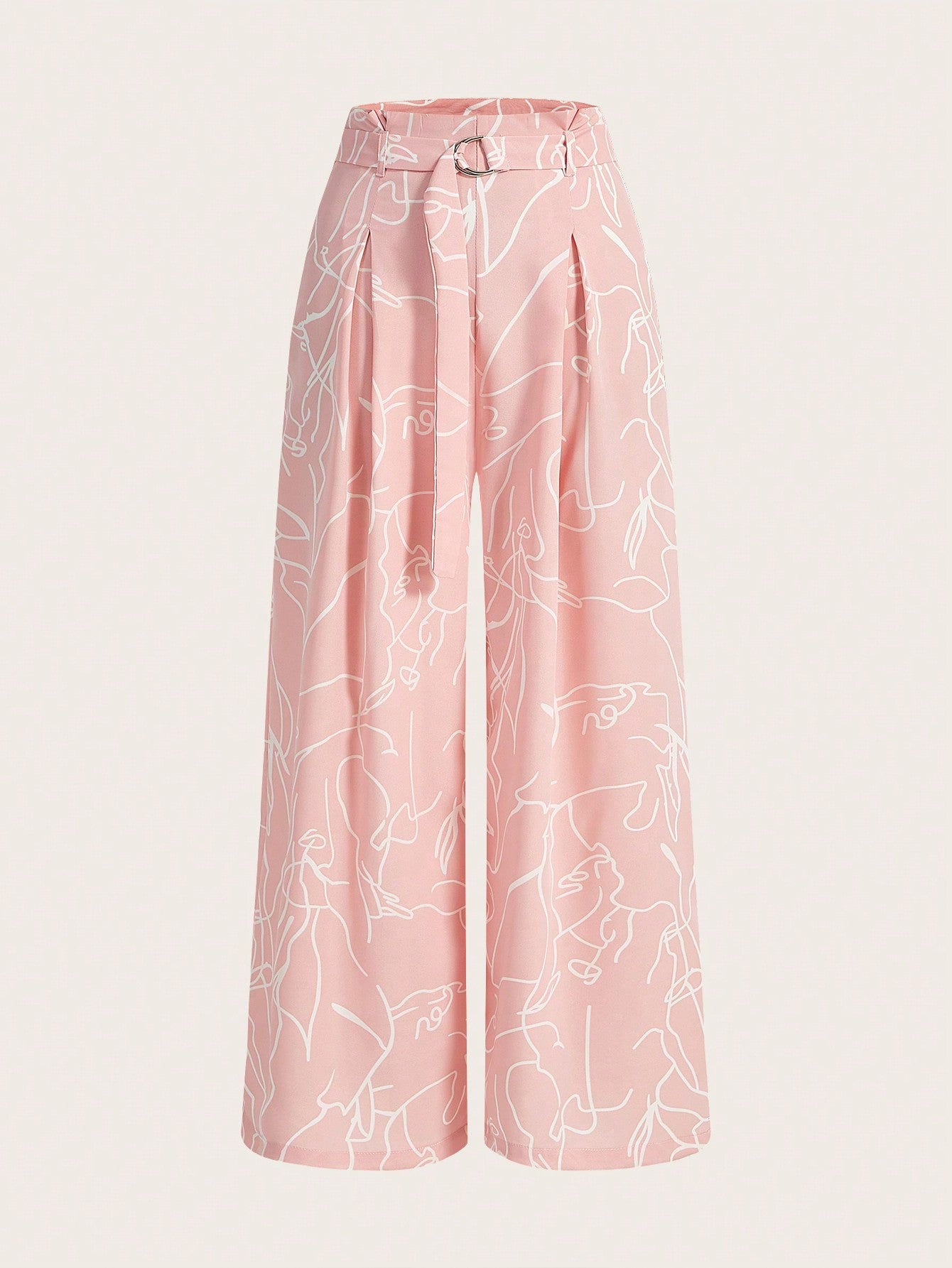 Graphic Print Belted Wide Leg Pants