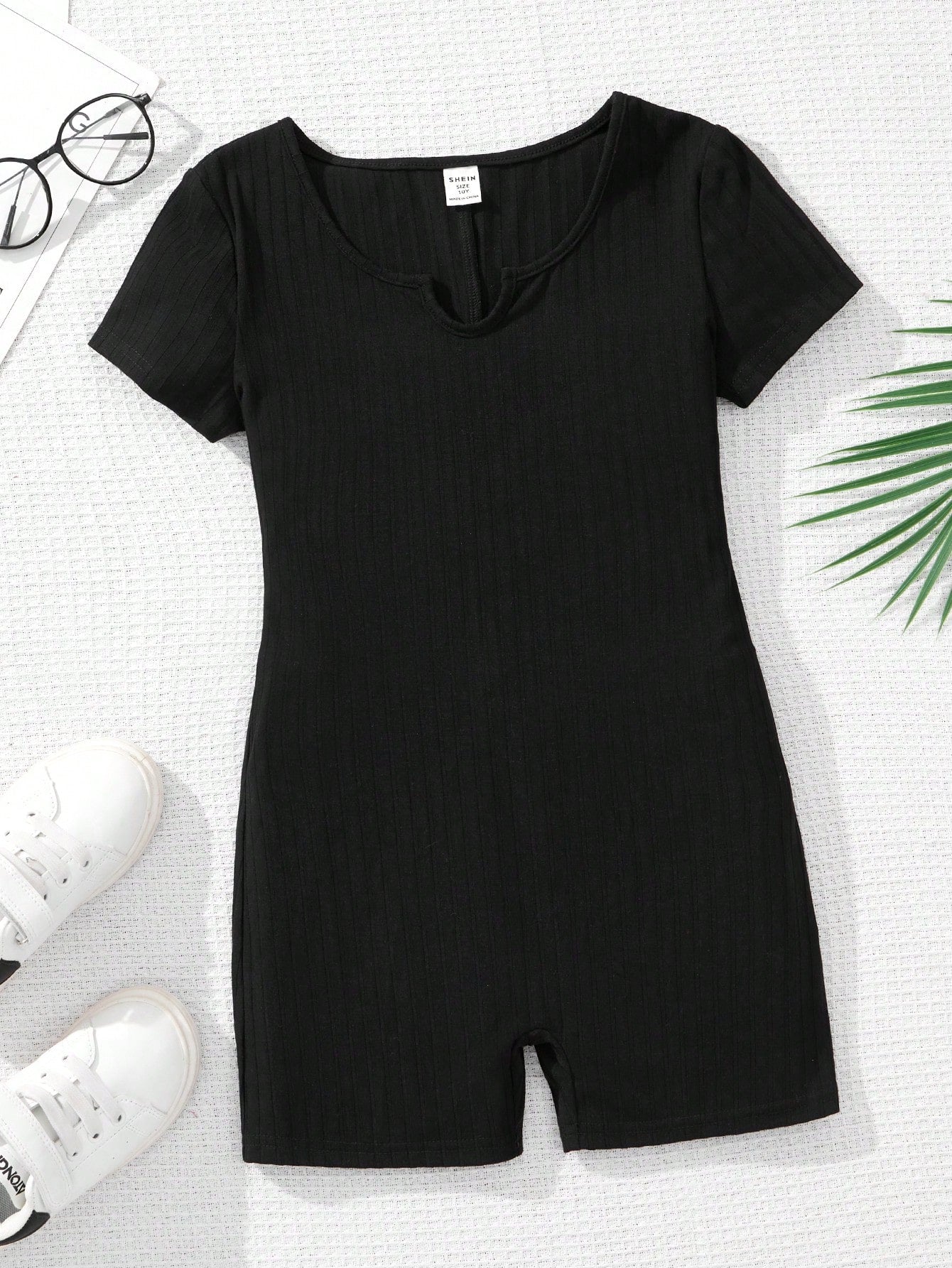 Tween Girl Sports Street Style Knit Solid Color Short Sleeve Romper