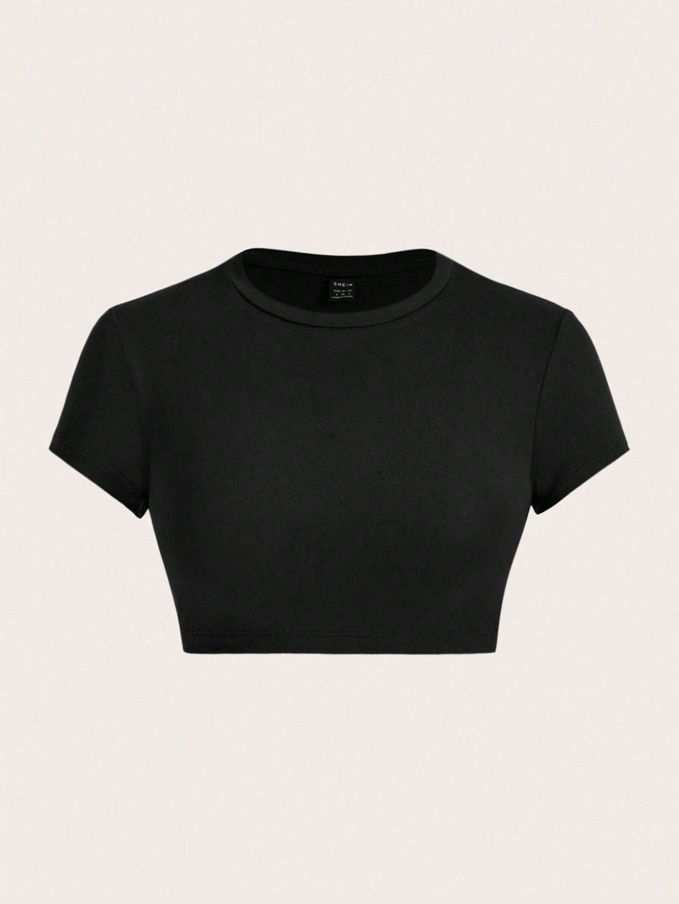 X Mirella Santos Summer Casual Fitted Women T-Shirt, Simple Solid Color Round Neck Crop Sleeve Cropped Top