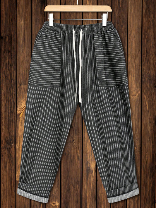 Plus Size Drawstring Waist Striped Sweatpants