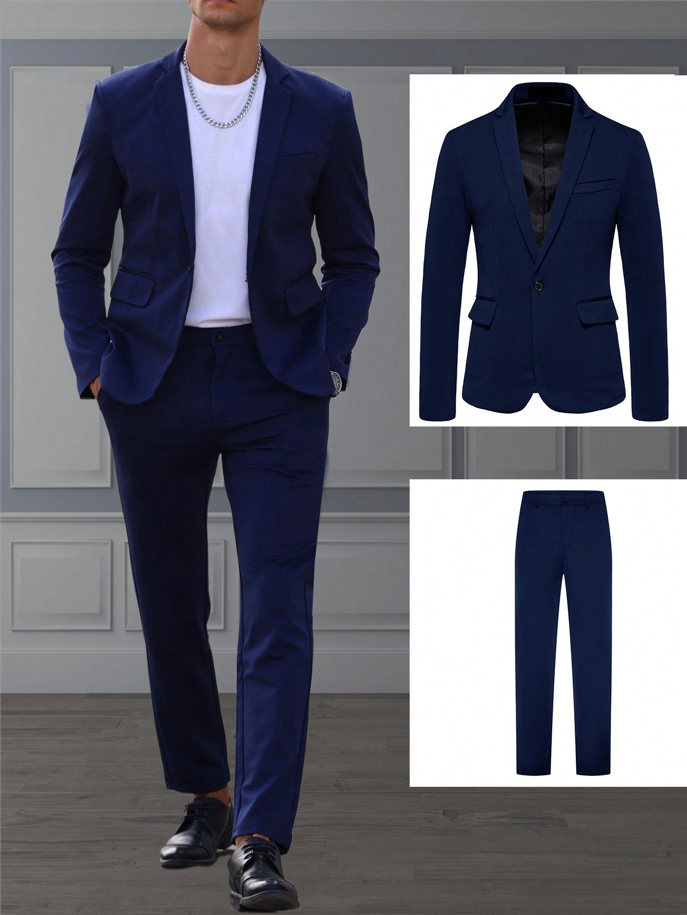 Men Single Button Blazer & Pants