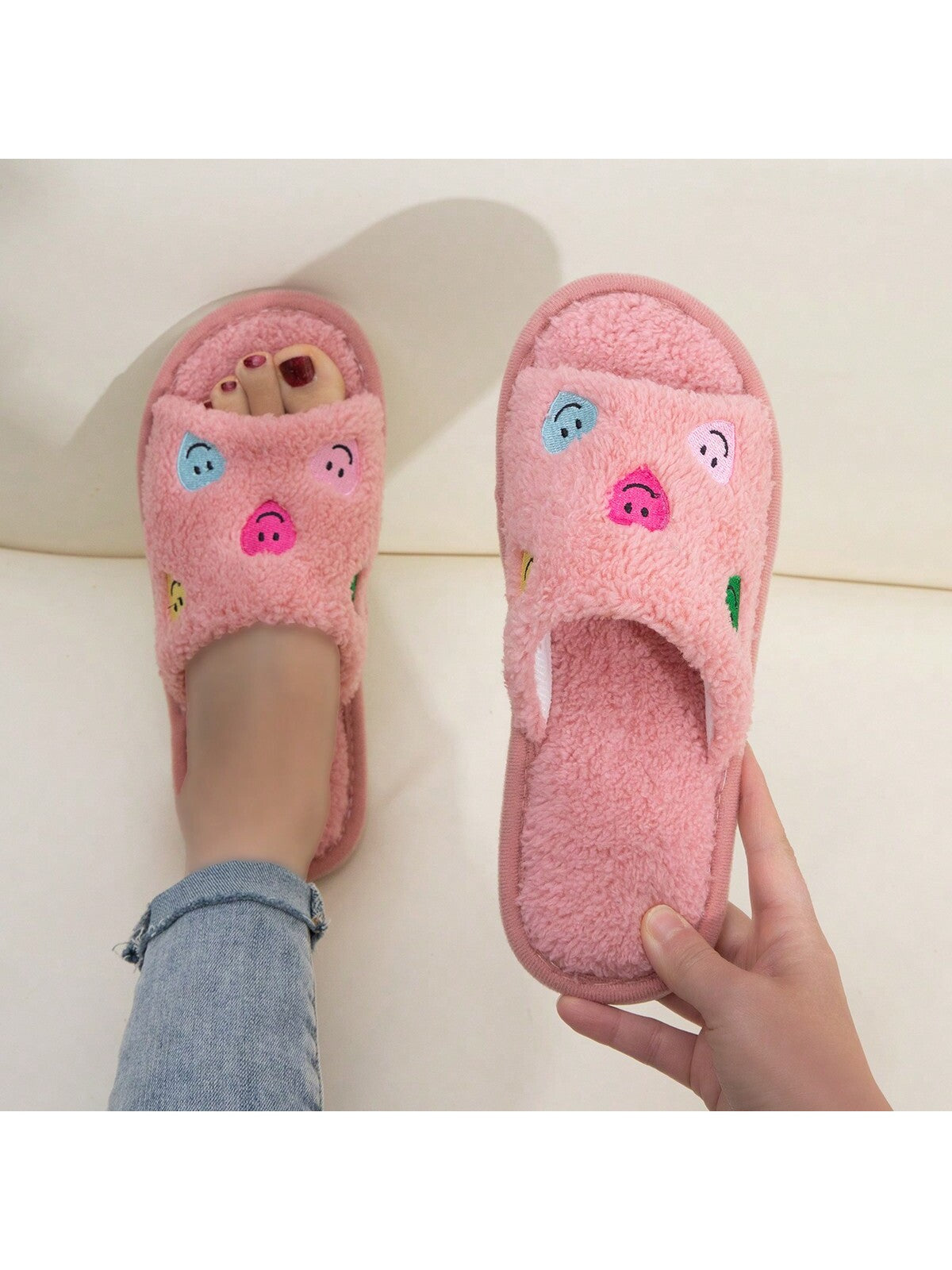 Women's Home Open Heart Smiling Face Couple Slippers Home Light And Quiet Indoor Slippers