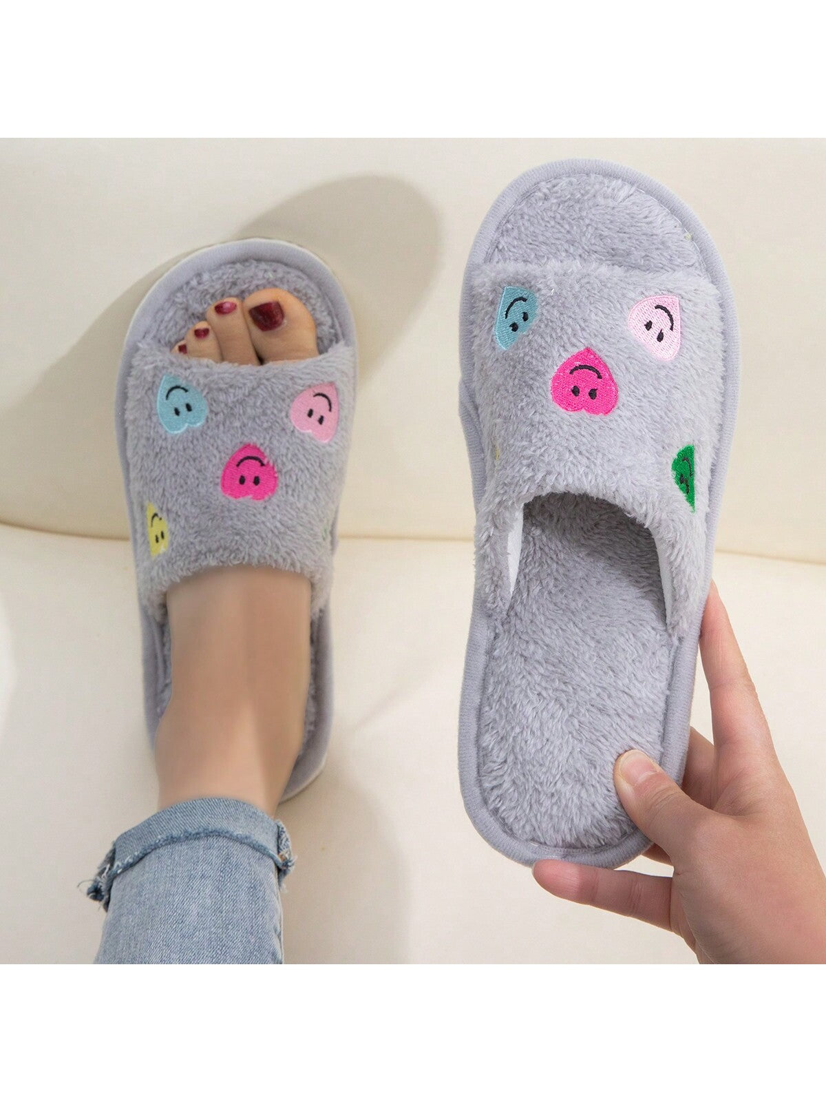 Women's Home Open Heart Smiling Face Couple Slippers Home Light And Quiet Indoor Slippers