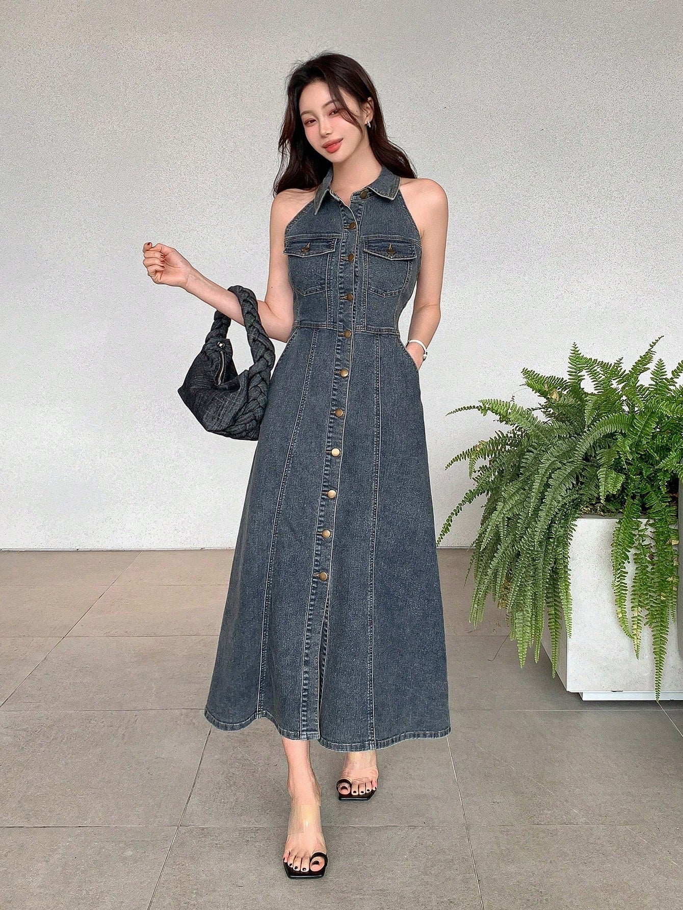 Women's Denim Sleeveless Single Breasted Dress