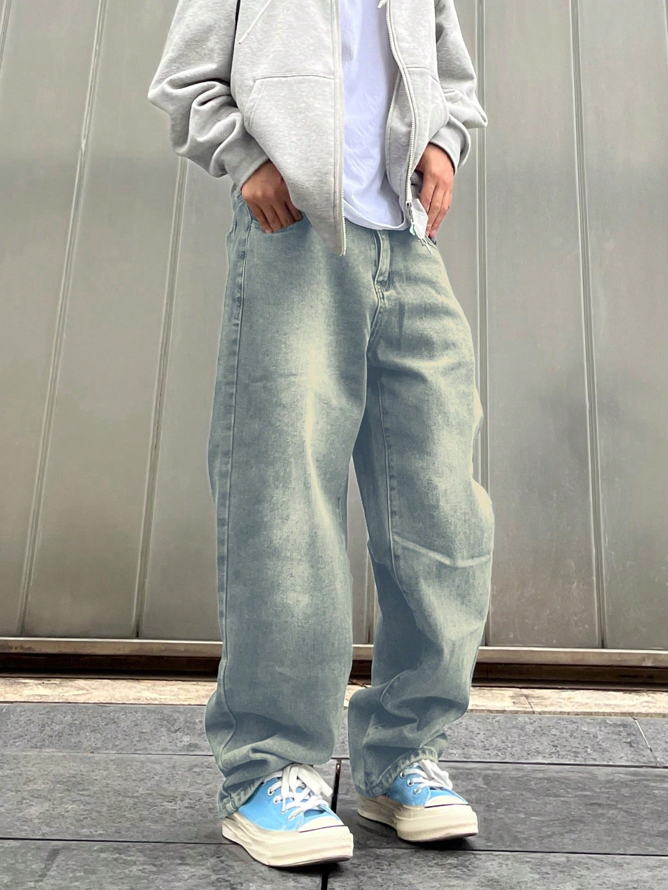 Loose-Fit Men's Solid Color Wide Leg Denim Jeans Baggy Jeans