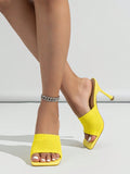 Women's Summer Breathable Yellow Knitted High Heel Mules Peep Toe Fish Mouth Sandals