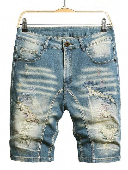 Men's Plus Size Vintage Ripped Denim Shorts