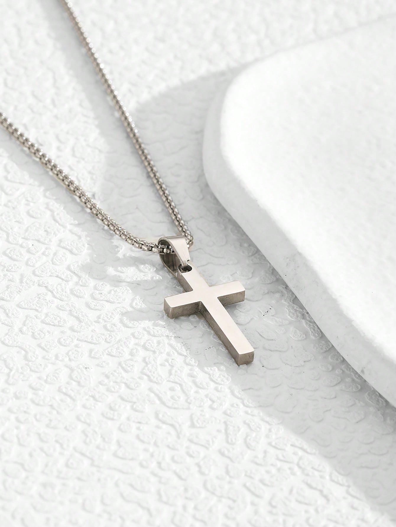 1pc Kids' Fashionable Minimalist Cross Pendant Necklace, Stainless Steel Choker For Boys, Stylish Street Jewelry For Daily Wear