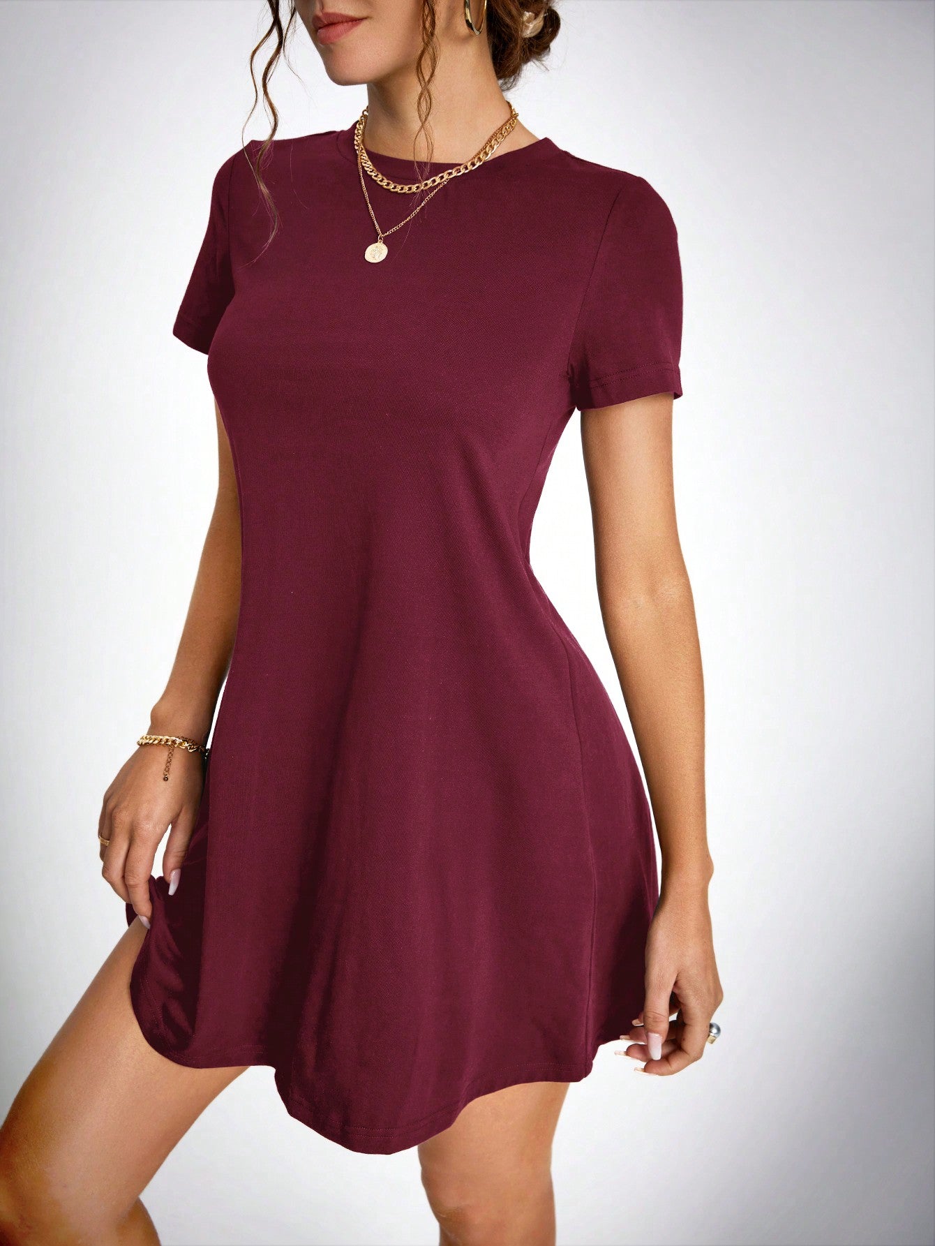 Tall Solid Color Round Neck A-line Dress