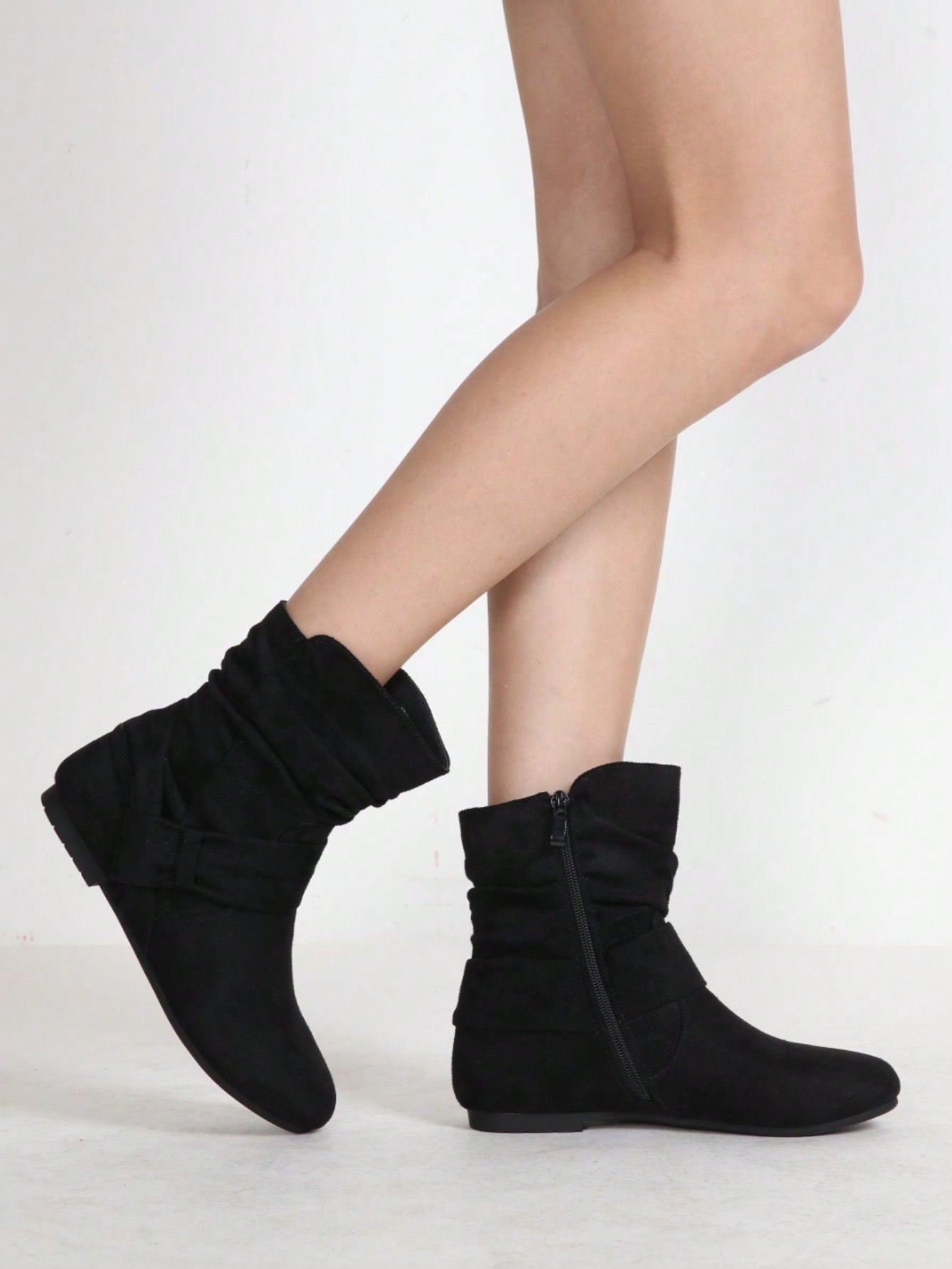 Comfyshoes Women's Mid Calf Boots Fashion Slouch Flat Ankle Booties With Comfort