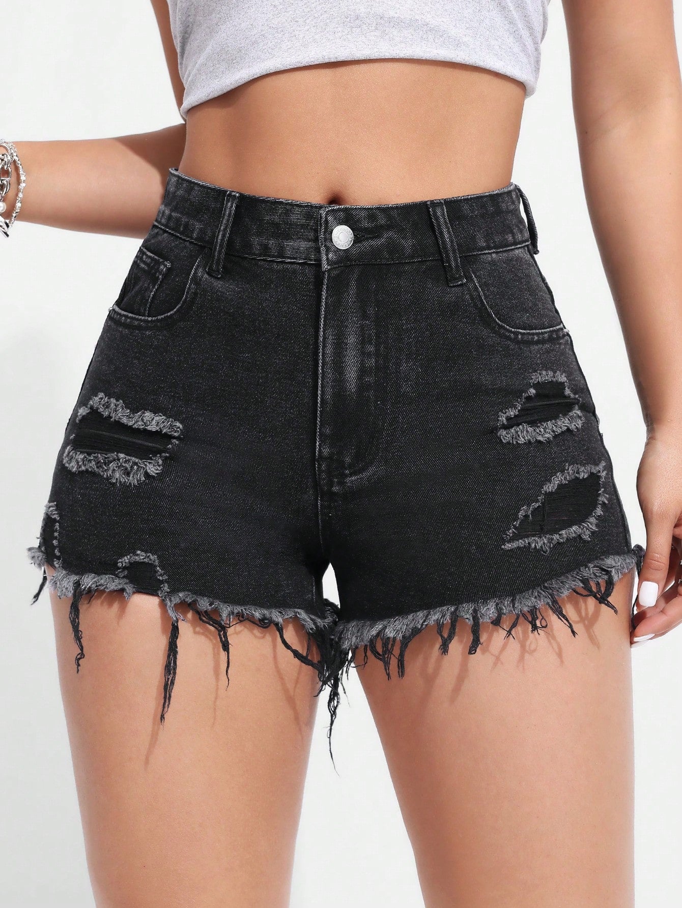 Raw Hem Ripped Denim Shorts