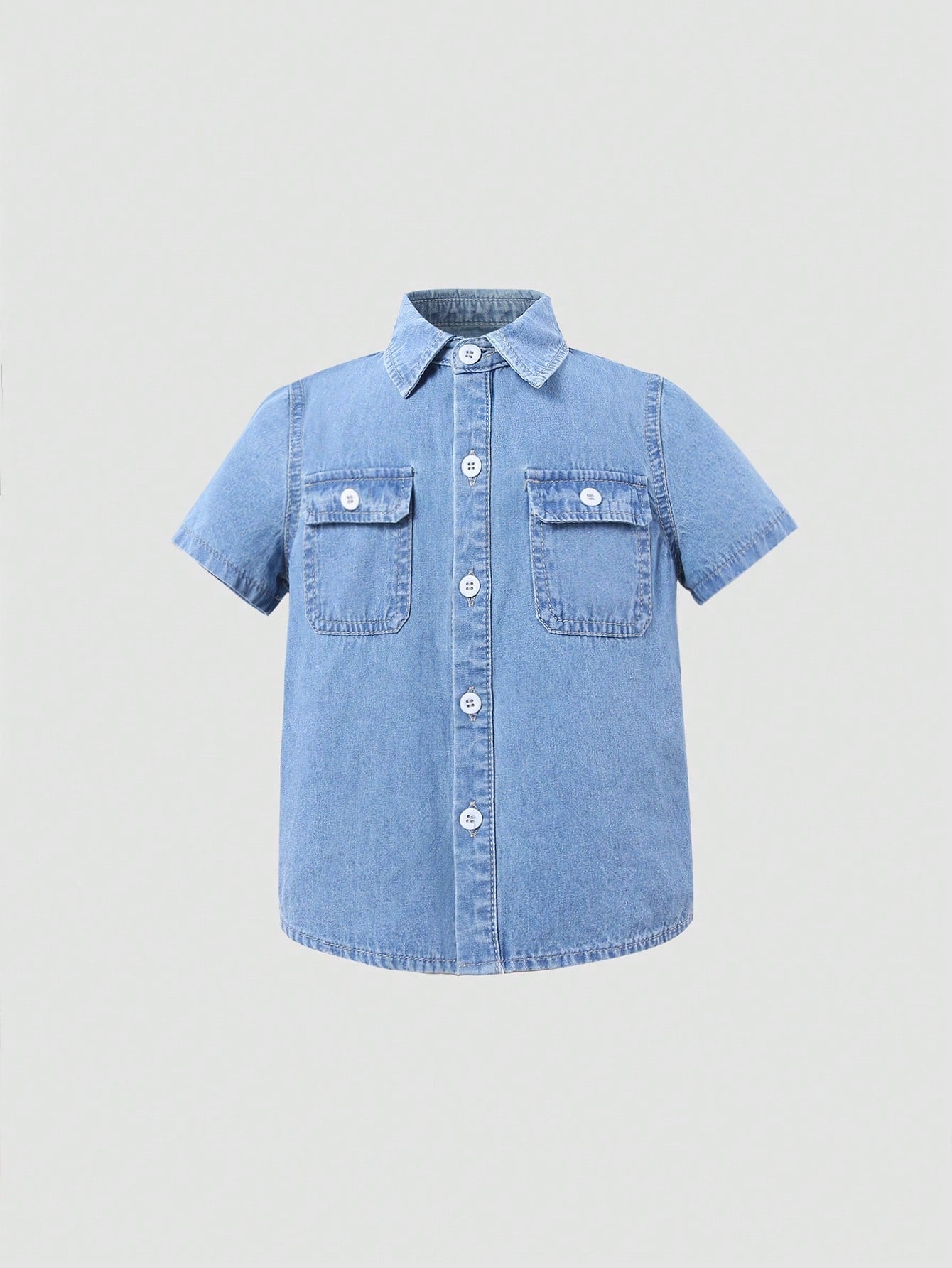 Young Boys' Basic Casual Loose Comfortable Soft Light Wash Denim Shirt For Daily Wear