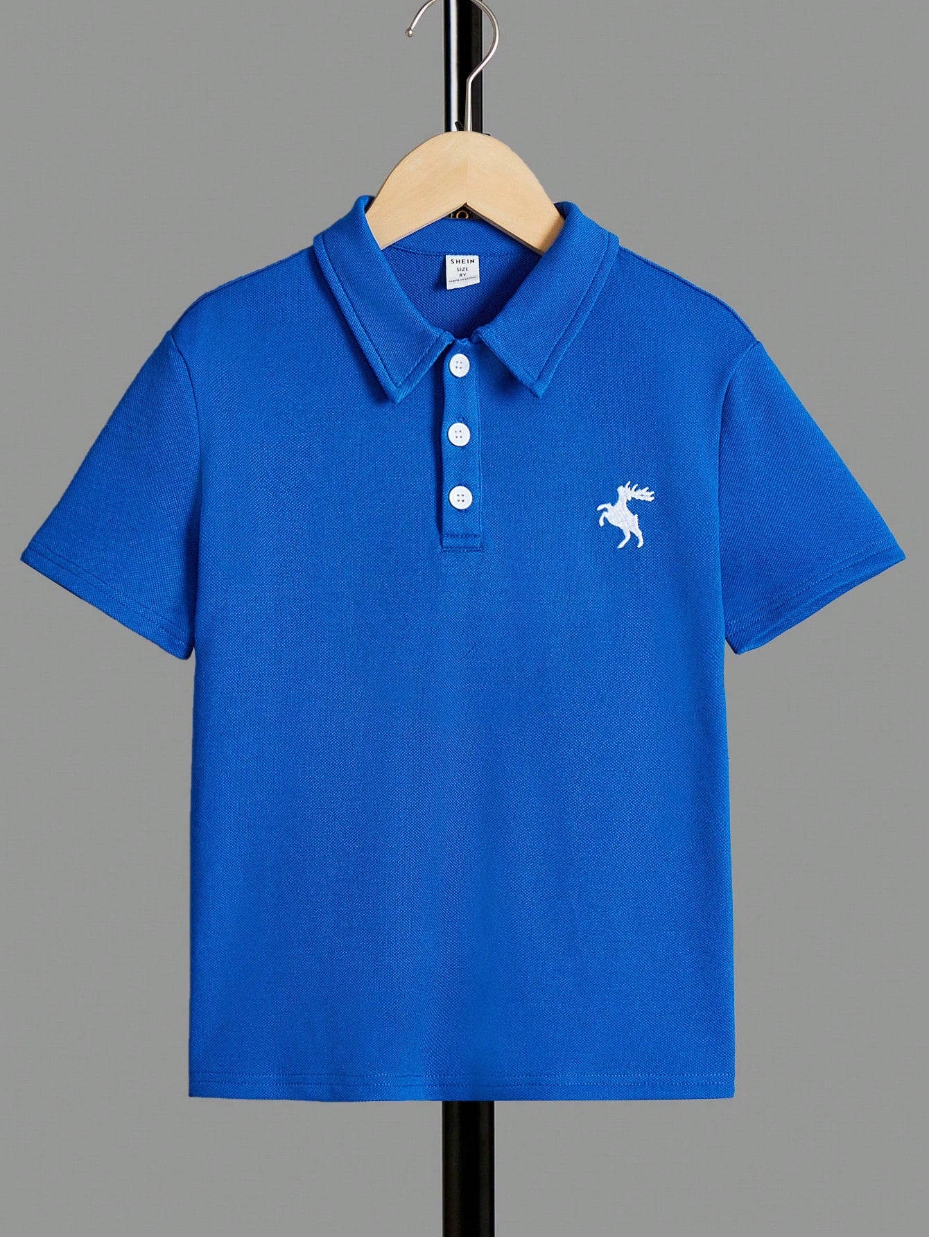 Tween Boy Embroidered Deer Polo Shirt, Short Sleeves, Casual, For Everyday Wear In Summer