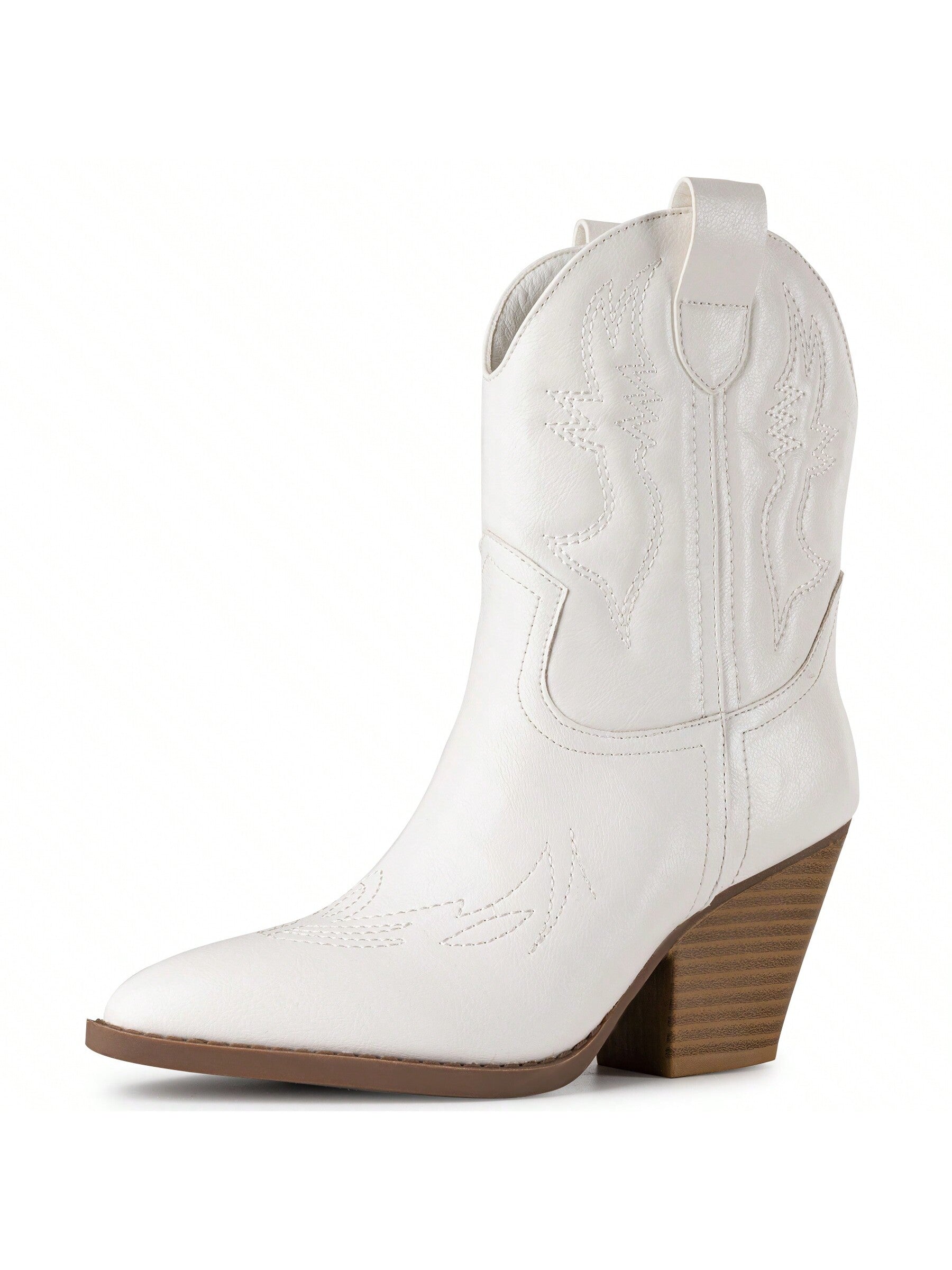 Trary Women's Western Cowgirl Cowboy Boots,Pointe Toe Chunky Low Heel Pull-On Ankle Boots Fashion Cowboy Country Concert Walking Booties For Women