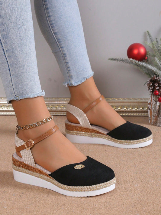 2024 Spring/Summer New Arrival Women's Fisherman Shoes With Buckle, Jute Wedge Heel, Fairy Style Peep Toe Sandals With Straw Woven Surface