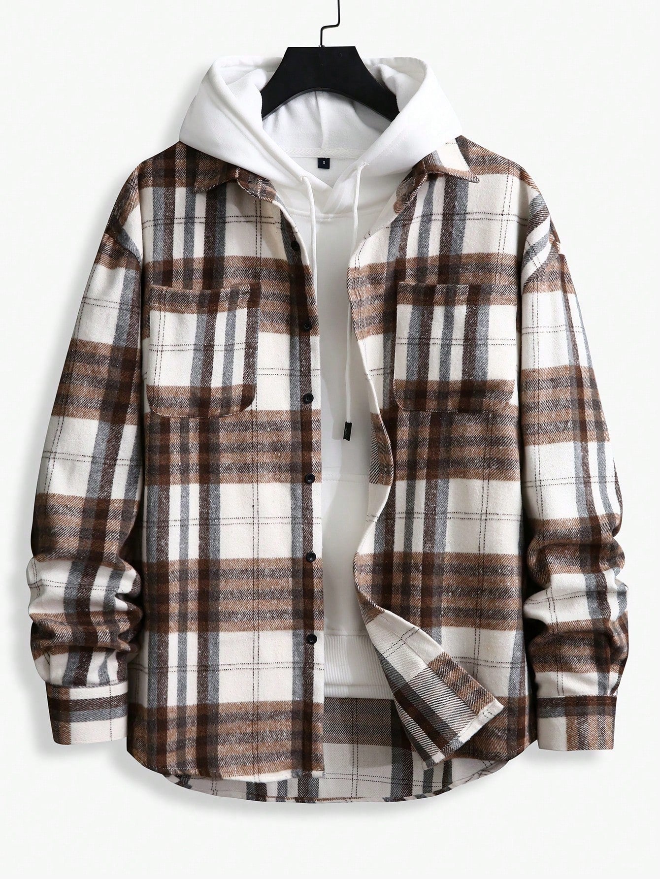 1pc Men's Loose-Fitting Checked Shacket