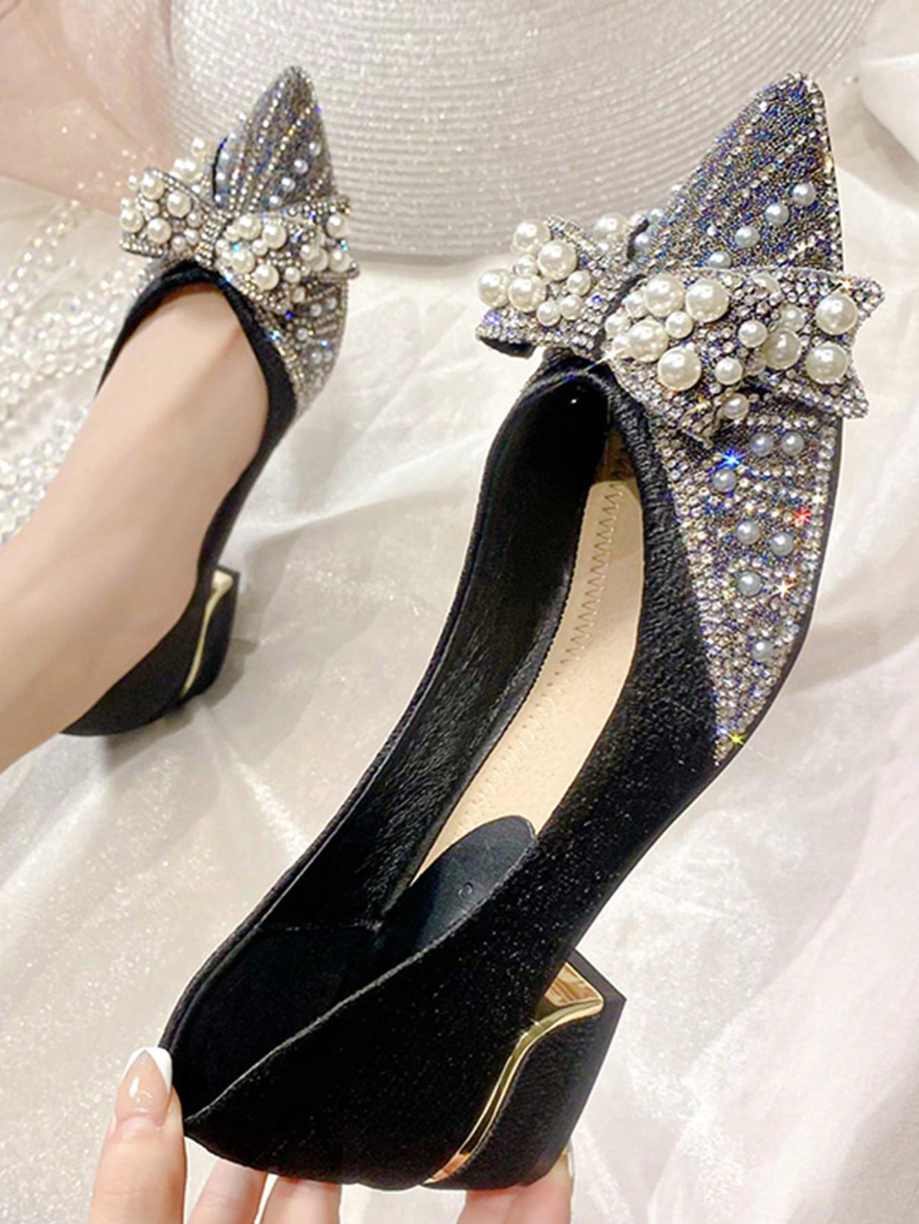 Women's Stylish Glamorous Rhinestone Butterfly Decor Slip-on Outdoor Party High Heels