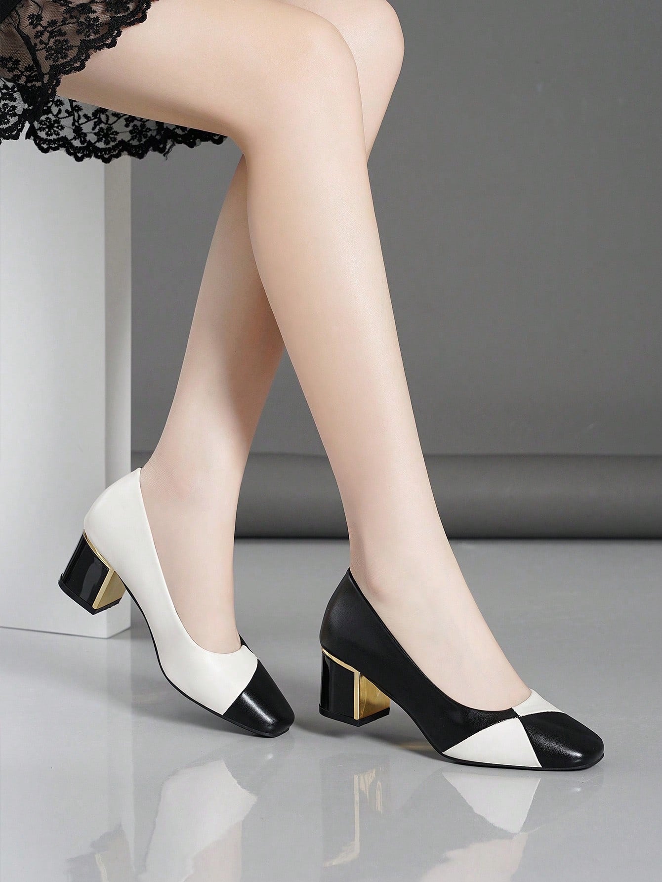 Spring And Autumn Women Comfortable High-Heel Shoes Fashionable Shoes With Red Color Splicing, Pointed Toe And Thick Heels For Elegant And Tasteful Work