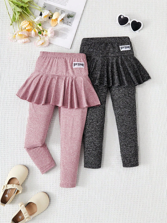 Young Girl Casual Pants Set With 2 In 1 Design, Letter Printed Label, Multiple Pieces Available