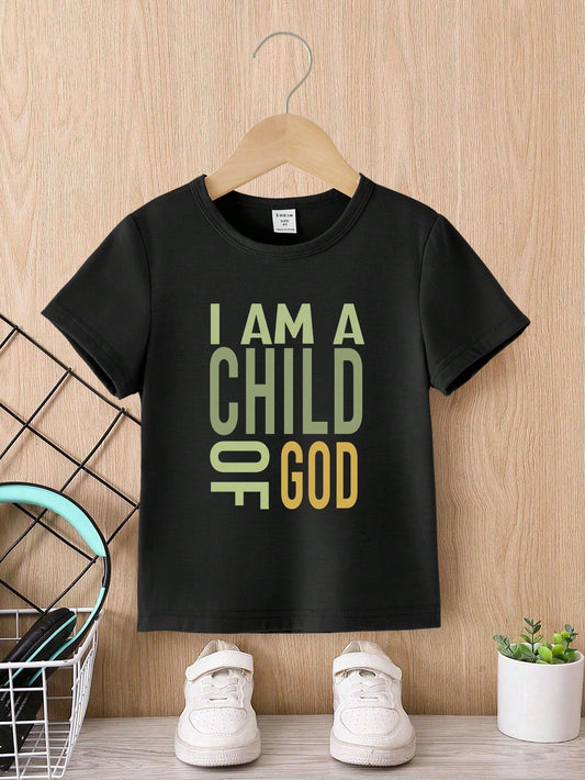 1pc Young Boy Slogan Printed Short Sleeve T-Shirt