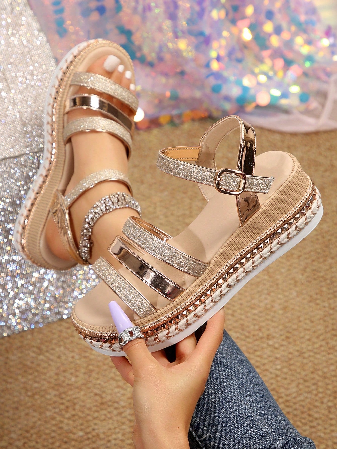 Gold Wedge Heel Fairy Sandals Spring/Summer Cross Strap Platform Roman Shoes, Versatile, Slimming