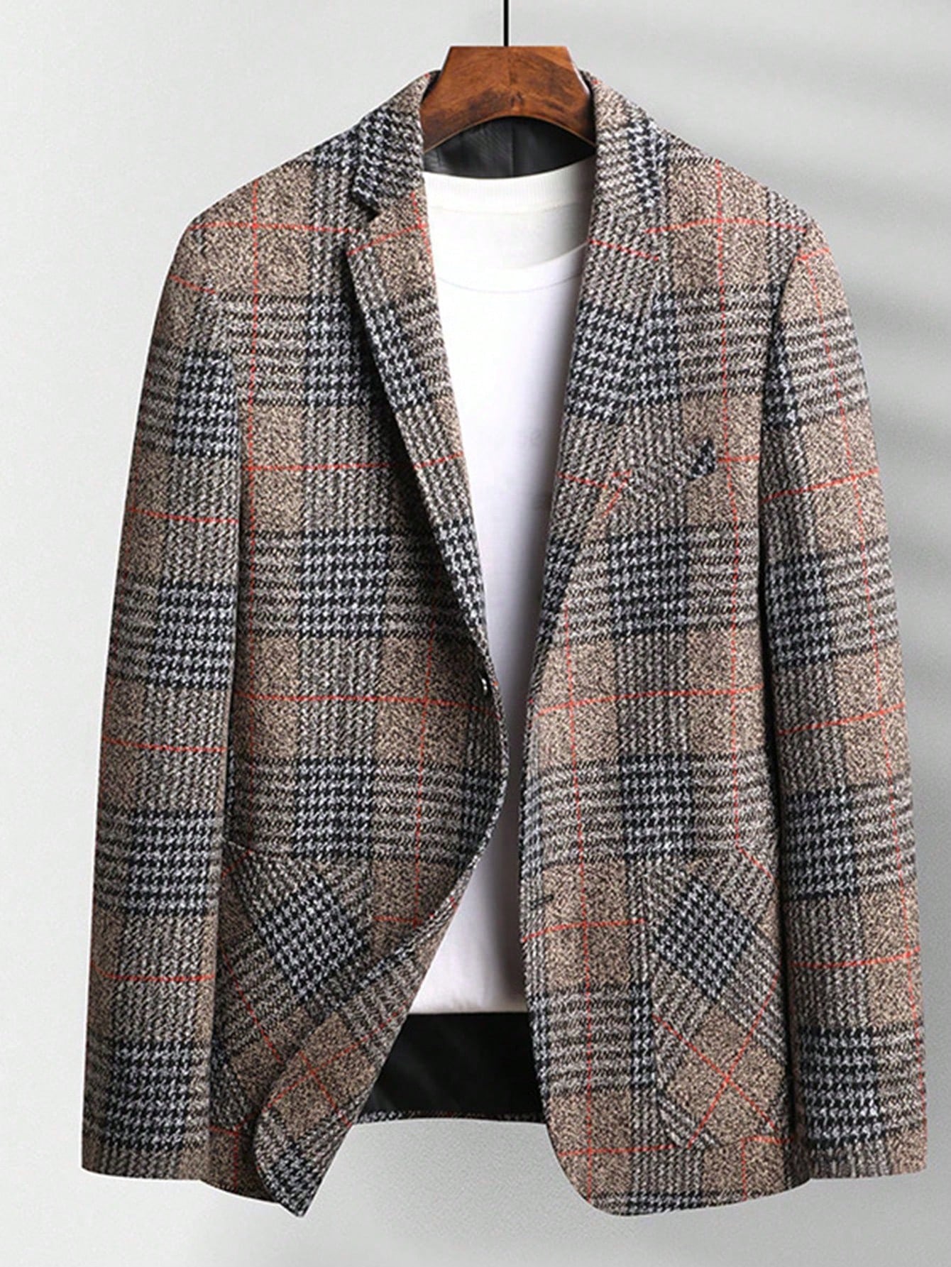 Men Plaid Print Lapel Neck Blazer Without Tee