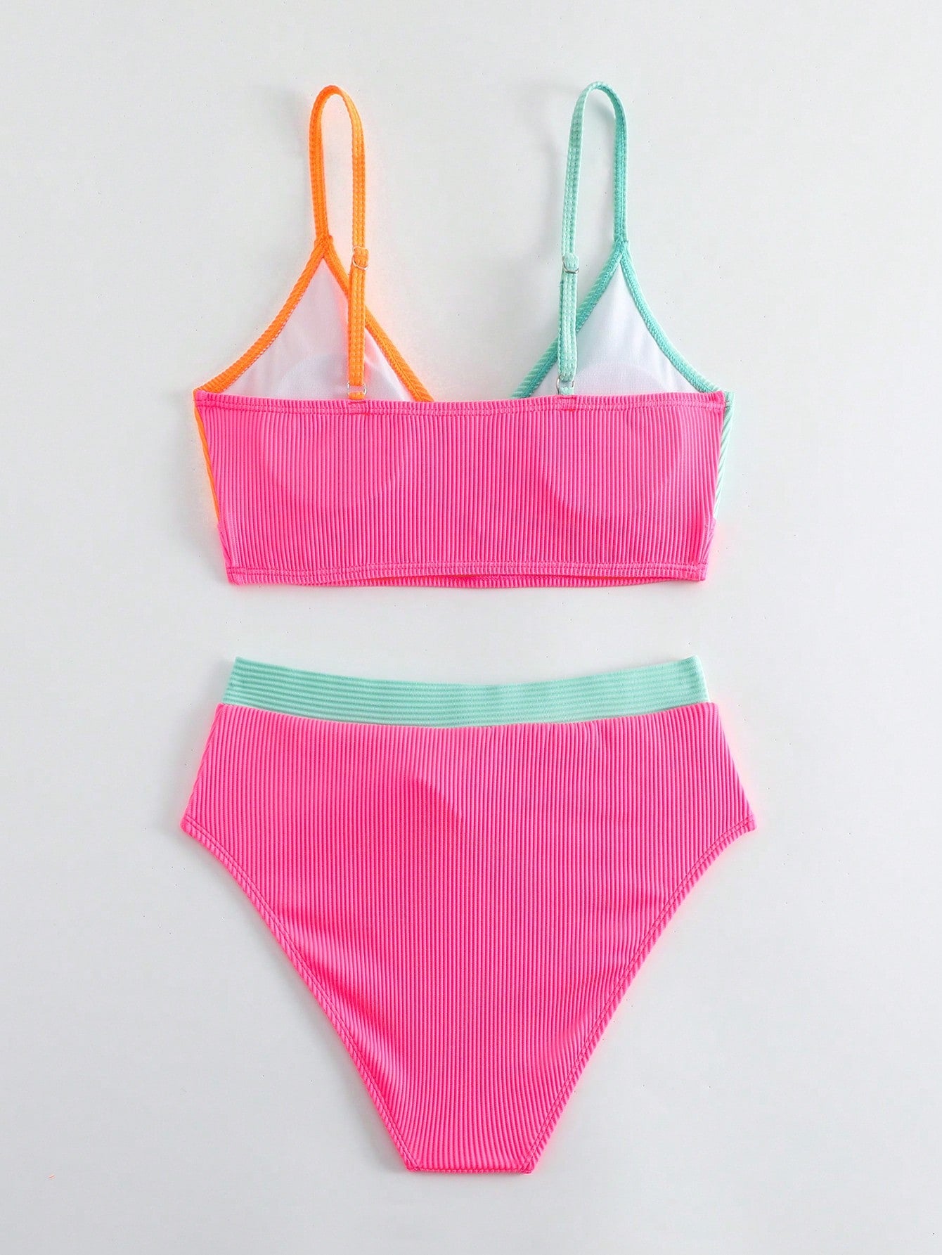 Teen Girls Multicolor Splicing Bikini Swimsuit 2pcs/Set