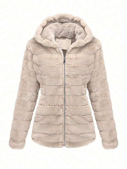 Women's Warm Faux Fur Hooded Coat With Pockets, Fall/Winter