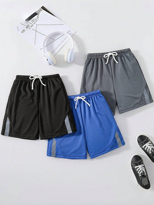 Young Boy 3pcs Color Block Shorts Set